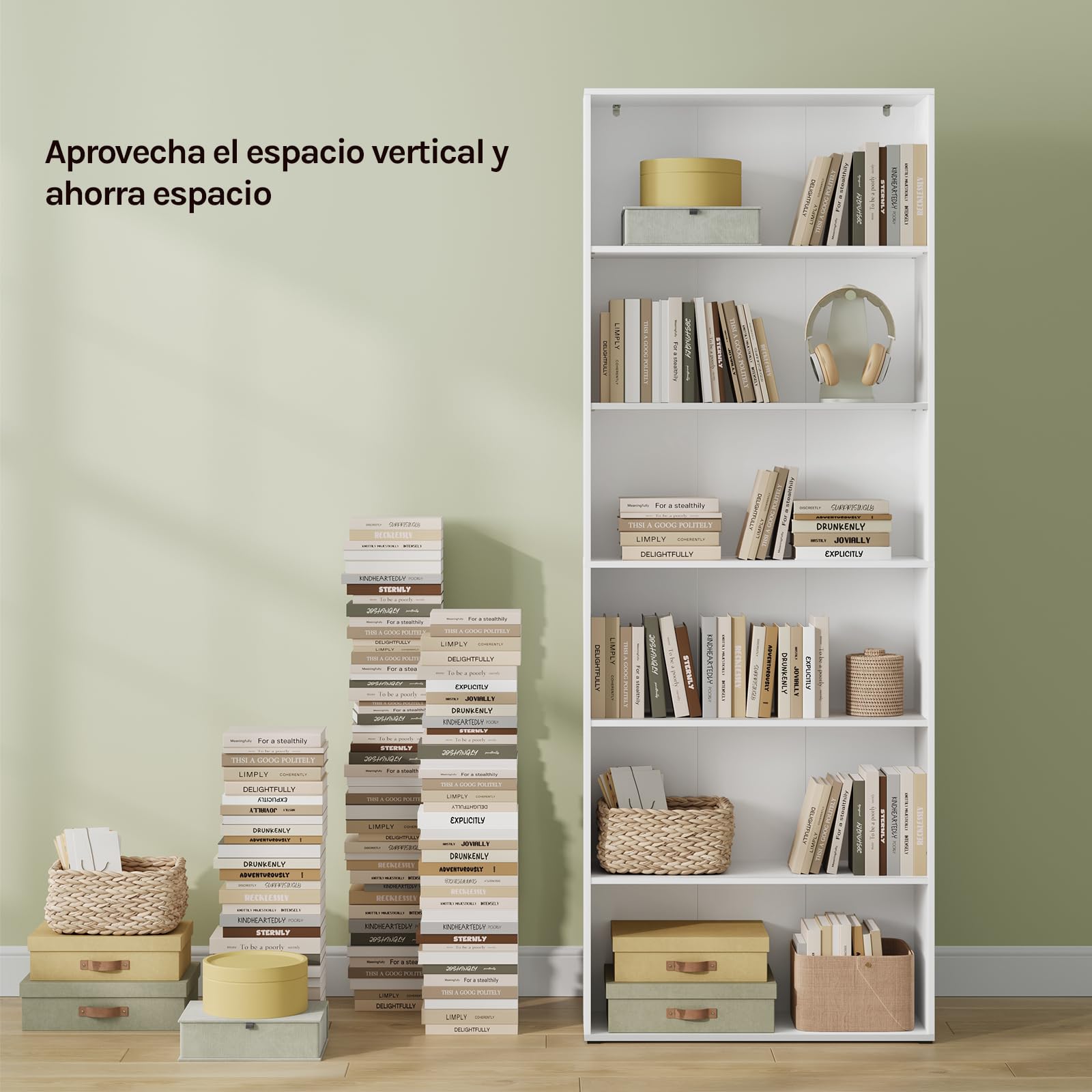 WOLTU Librería Alta Vertical, Estantería de Libros de 6 Niveles | Libreria Estanteria de Piso, Separador de Ambientes para Salón, Estudio, Oficina y Dormitorio, Blanco, 60x23,5x180 cm