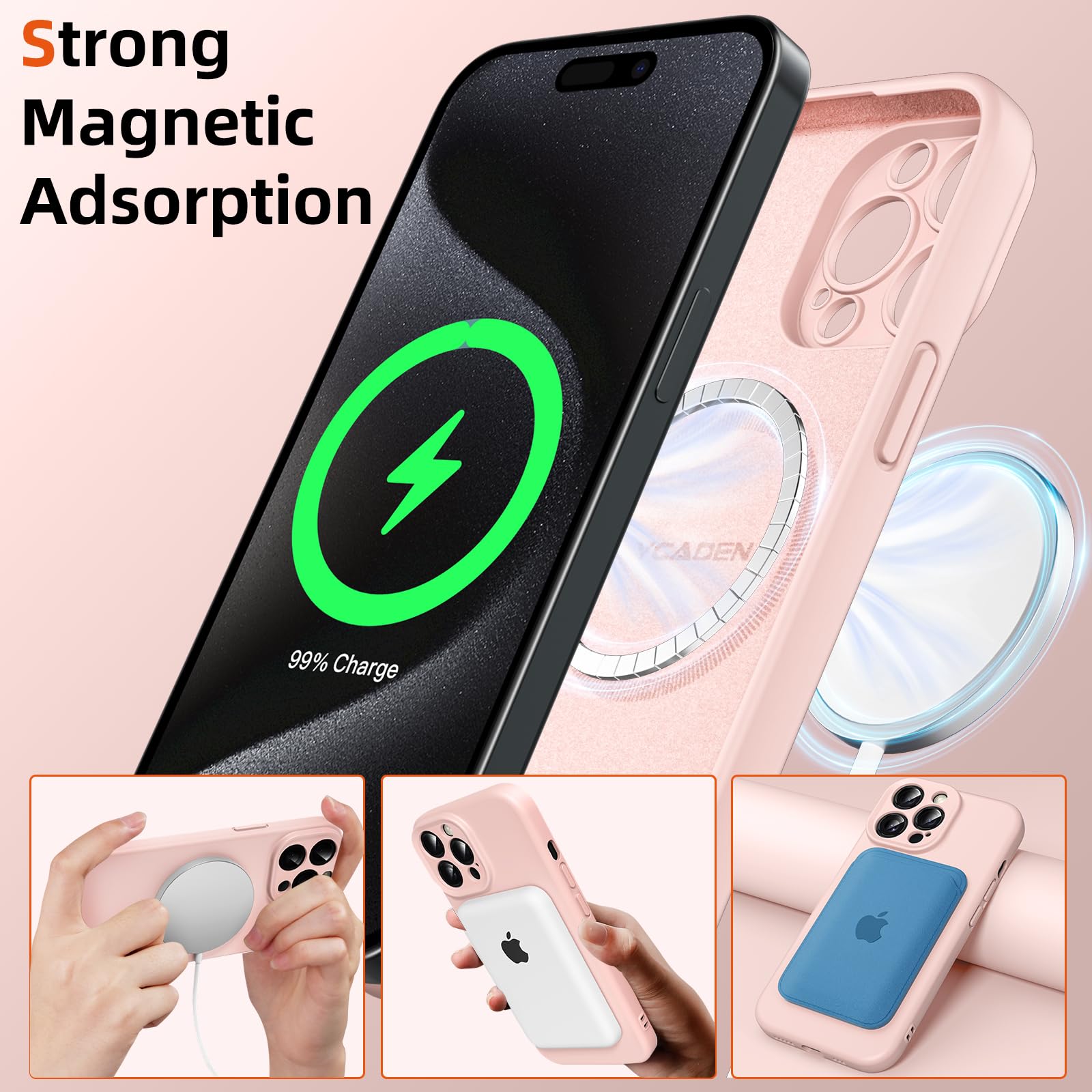 Xiltlly Cover Magnetica Silicone Liquido per iPhone 15 Pro Max 6,7 Pollici con 2 Vetro Temperato, Compatible con MagSafe Magneti Integrati, Custodia Antiurto AntiGraffio per iPhone 15 Pro Max, Rosa