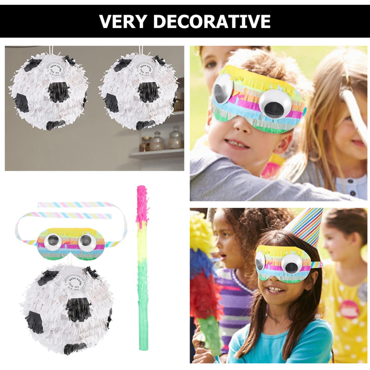 Piñata de Fútbol para Fiesta Infantil con Palos y Venda, Material de Papel Resistente, Crea Ambiente Alegre y Decoración Creativa para Celebraciones