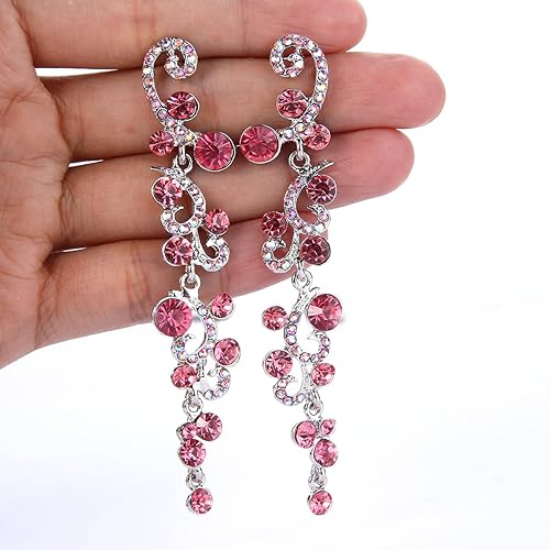 Miniatura 4 de Aretes colgantes en forma de flores ondeantes de casamiento de cristal austríaco, para mujeres, marca EVER FAITH.