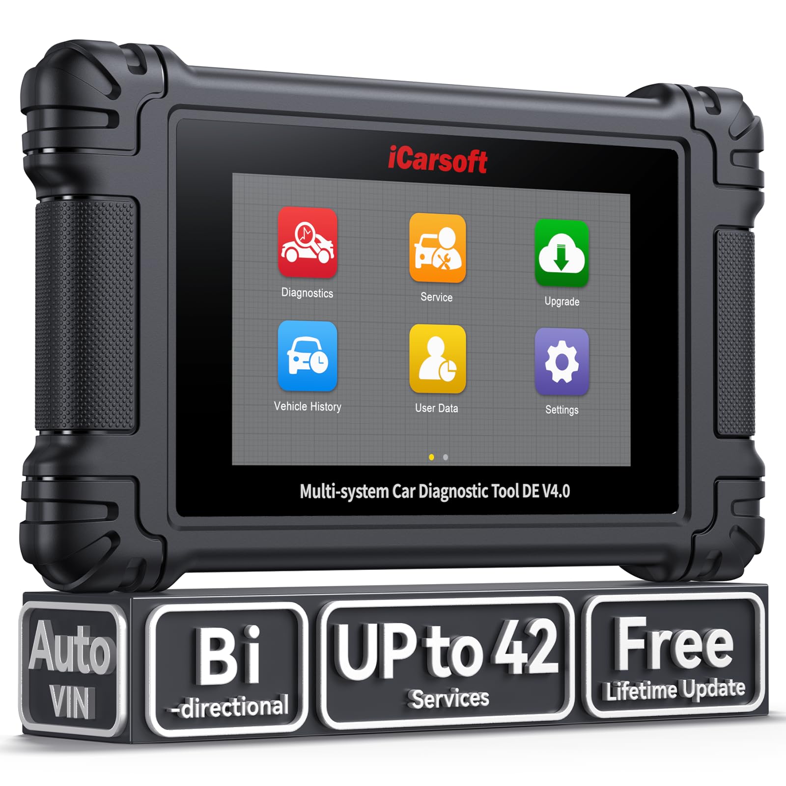 iCarsoft DE V4.0 Vollsystem-Diagnosegerät OBD2/OBDII für deutsche Markenfahrzeuge48 Servicefunktionen, CAN-FD, AutoVIN, ECU-Codierung, Updates