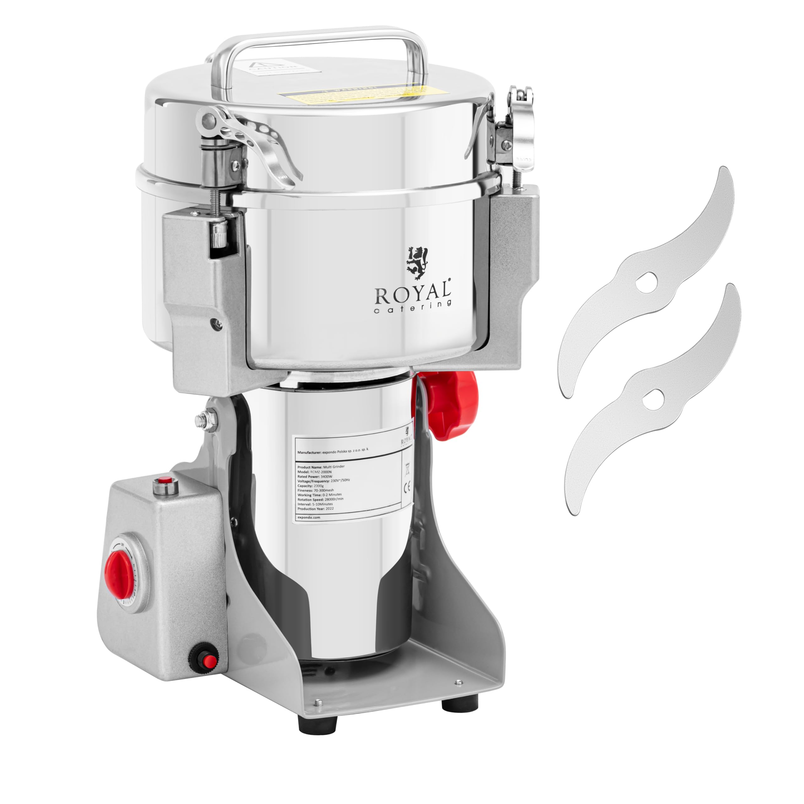 Royal Catering RCMZ-2000N Tritaspezie Elettrico 2000 g 21 x 9,5 cm 3400 W Tritatutto Multiuso Tritatutto Elettrico Tritaerbe