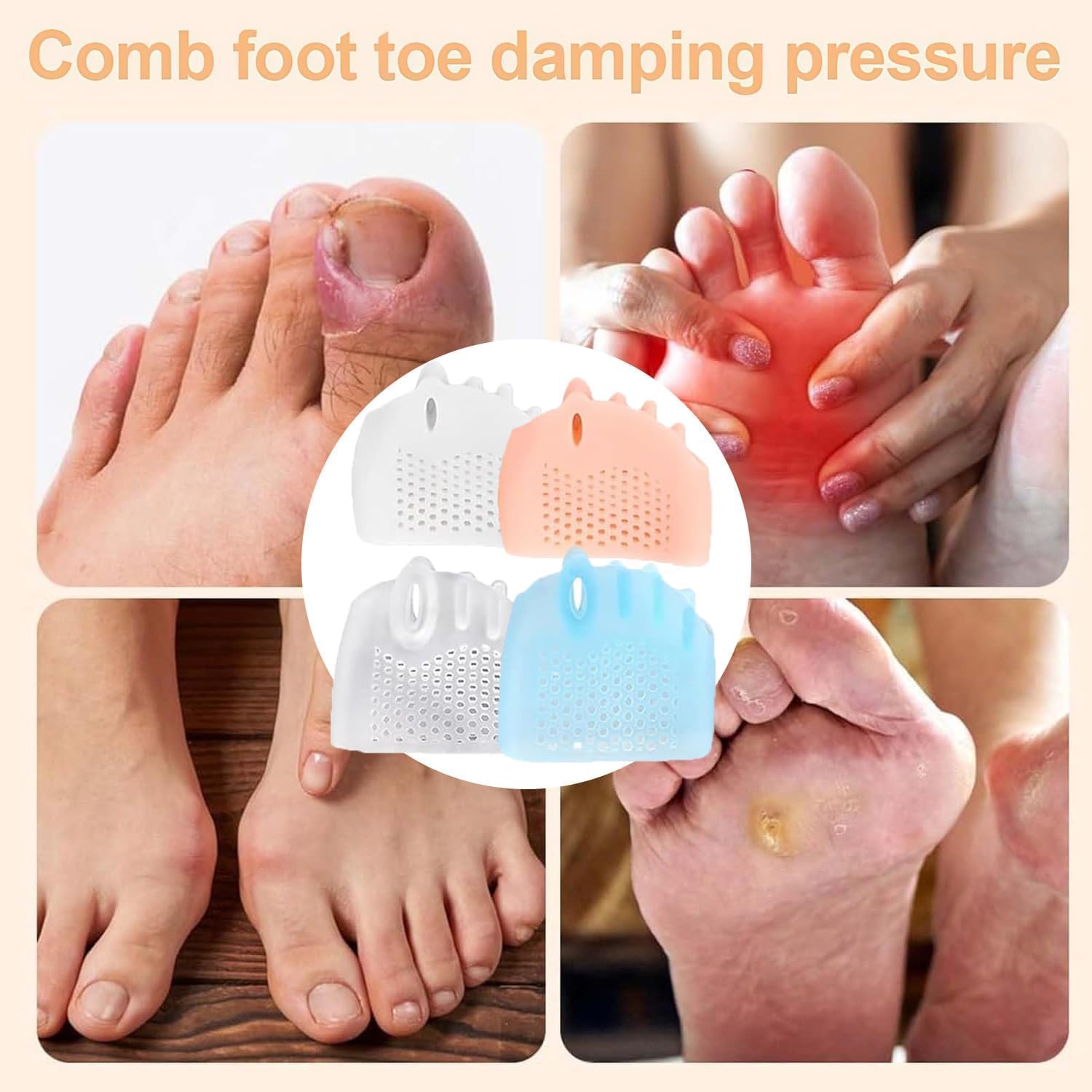 Separatori per dita dei piedi in silicone per sollievo dall'alluce valgo, 2/4 paia di separatori in silicone per dita sovrapposte, correttore morbido del piede, distanziatori per dita in gel