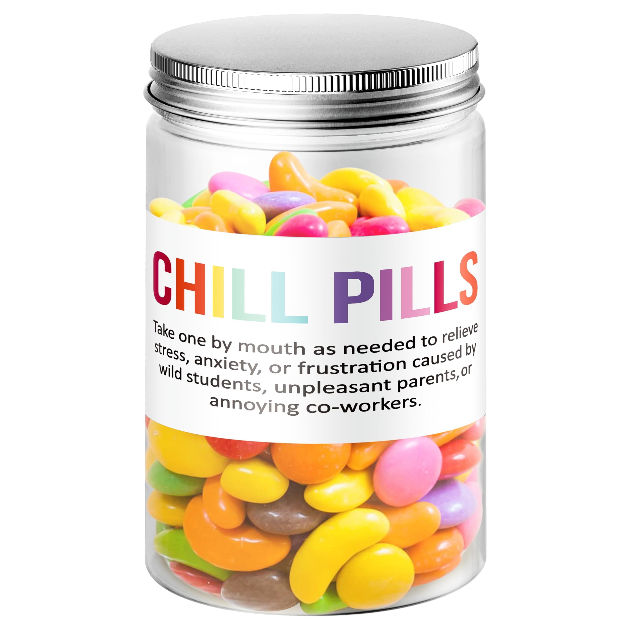 Funny Teacher Appreciation Gift - Plastic Chill Pills Jar with "Chill Pills"Sticker Cute Practical Medication Management Transparent Jars for Teacher's Day Graduation Gift(Candy Not Included)