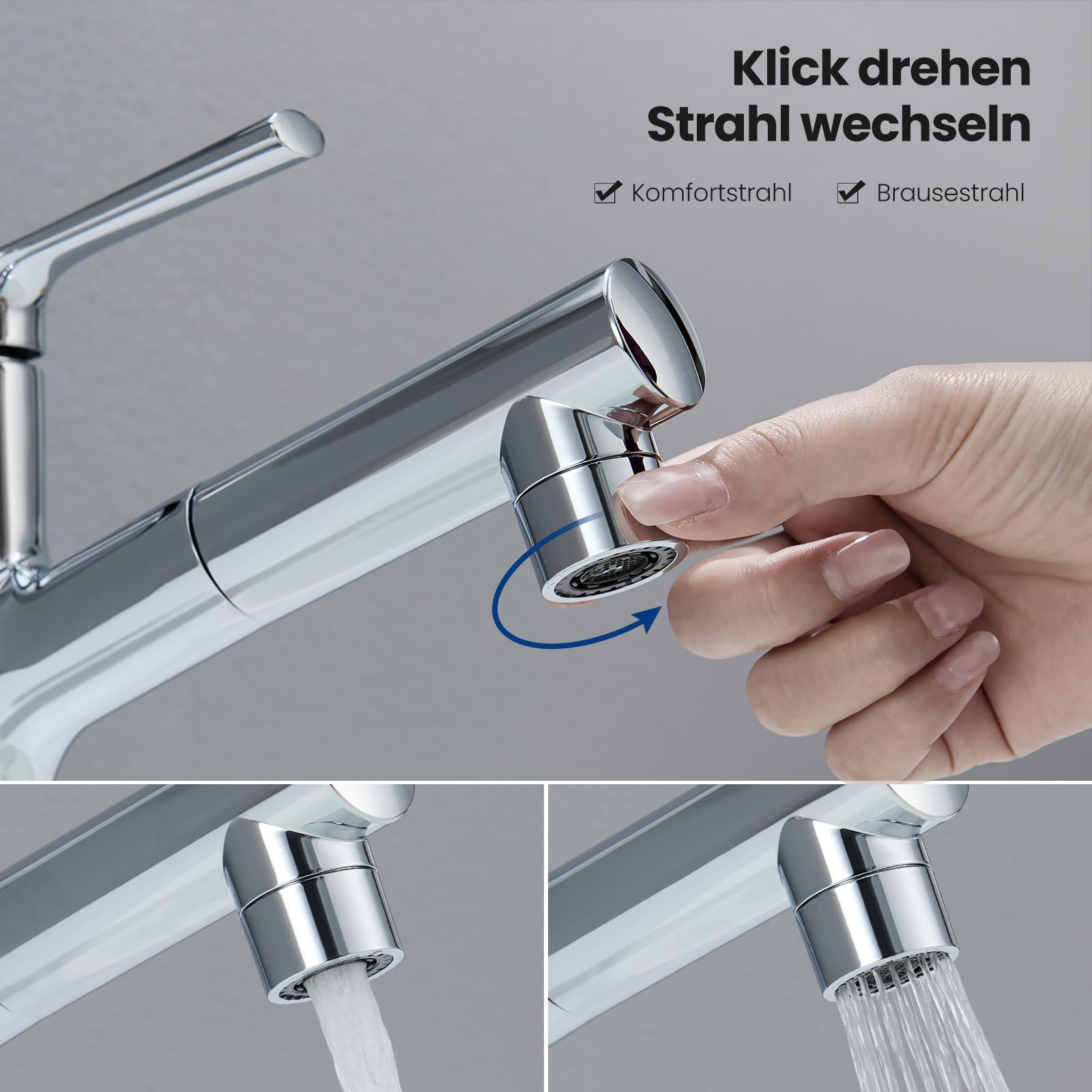 CECIPA Wasserhahn Bad Ausziehbar mit 2 Strahlarten Brause zum Haarewaschen | Hochdruck Waschtischarmatur, Waschbecken Armatur mit Auslauf Höhe 118 MM, Keramikkartusche, Wassersparend, Warm/Kalt, Chrom