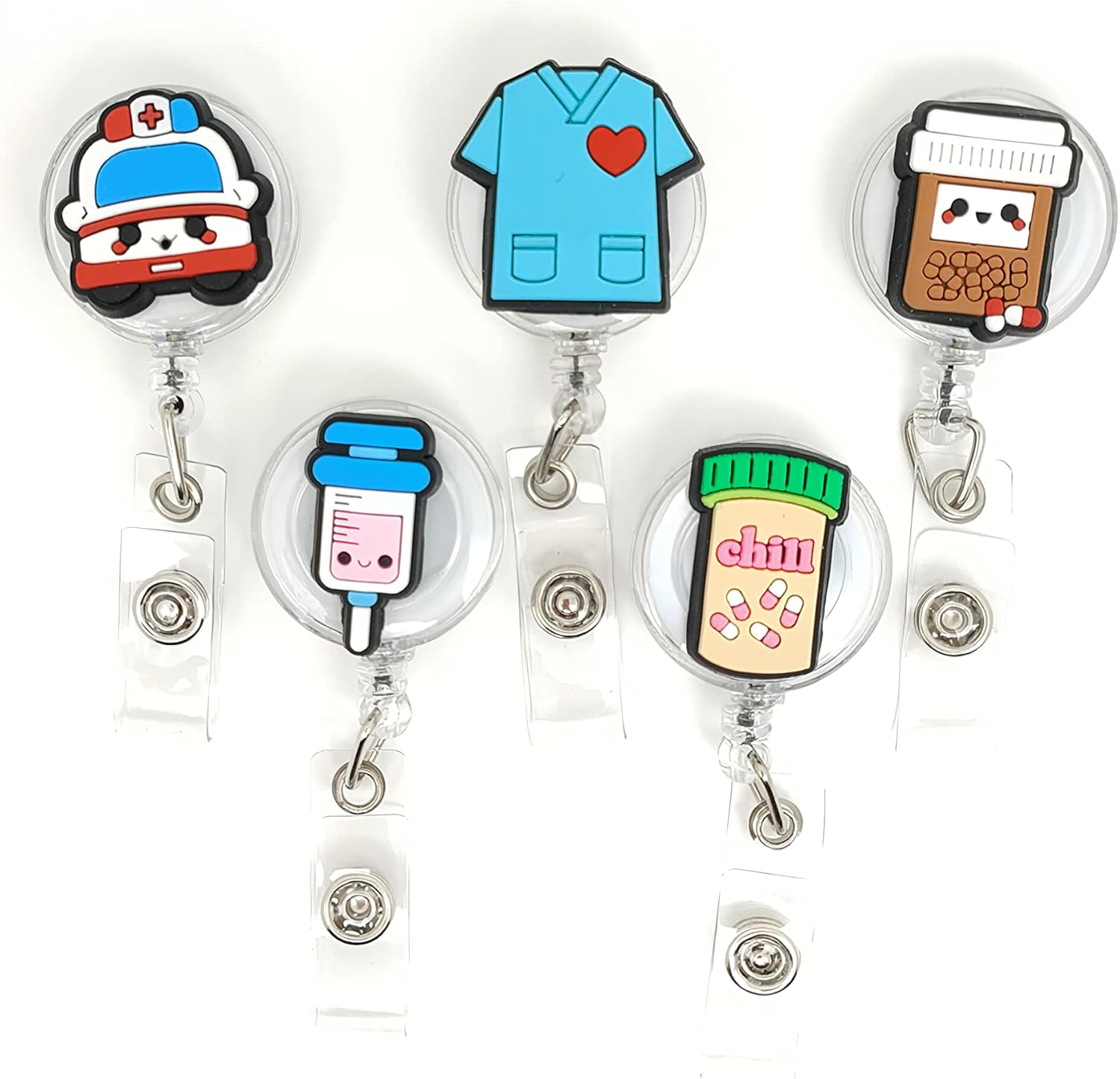 5Pcs Retractable Badge HoldersCute Cartoon Badge Reels