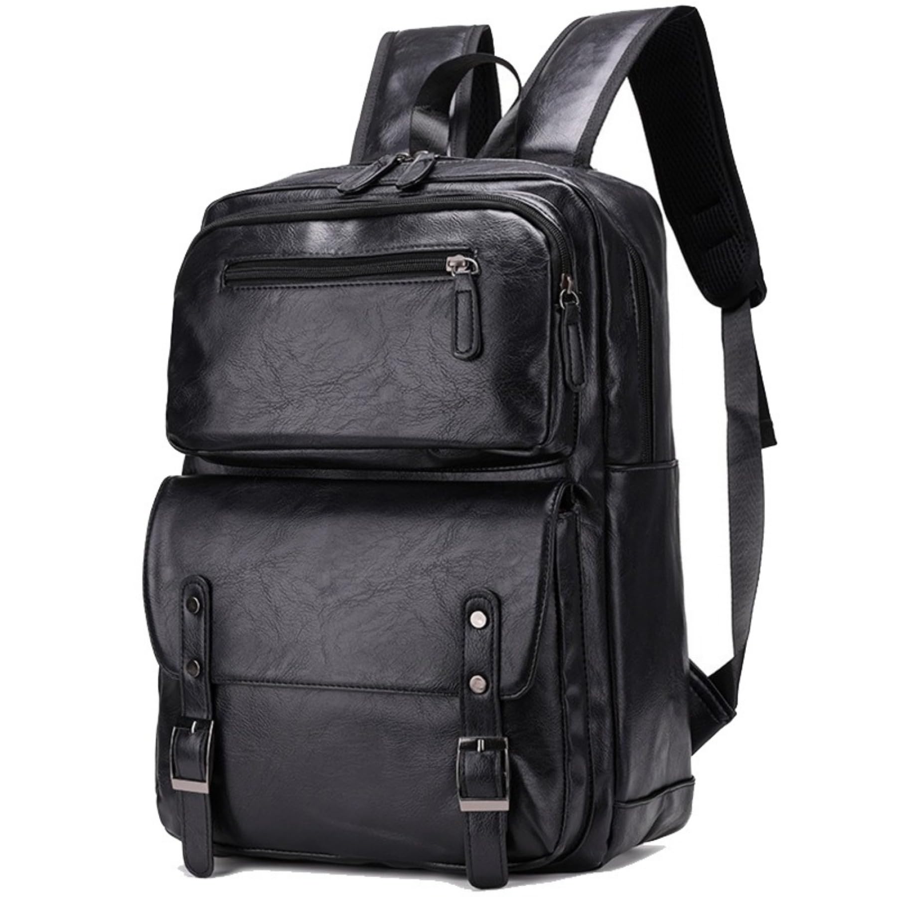 ROSTNK Leather Backpack for Men Black Laptop Computer Backpack Large Capacity Business Ladies Retro Leisure Travel Backpack (Backpack5), XL-65028