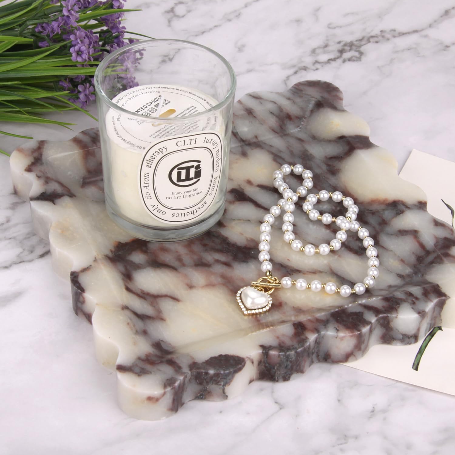 Square Marble Decorative Tray with Scalloped Edge,Luxury Natural Calcutta Stone Bathroom Vanity Tray, Dresser Top Perfume Coffee Home Sink Tray, Key Trinket Ring (Turkey Calacatta Viola, 8 * 8) - Image 3