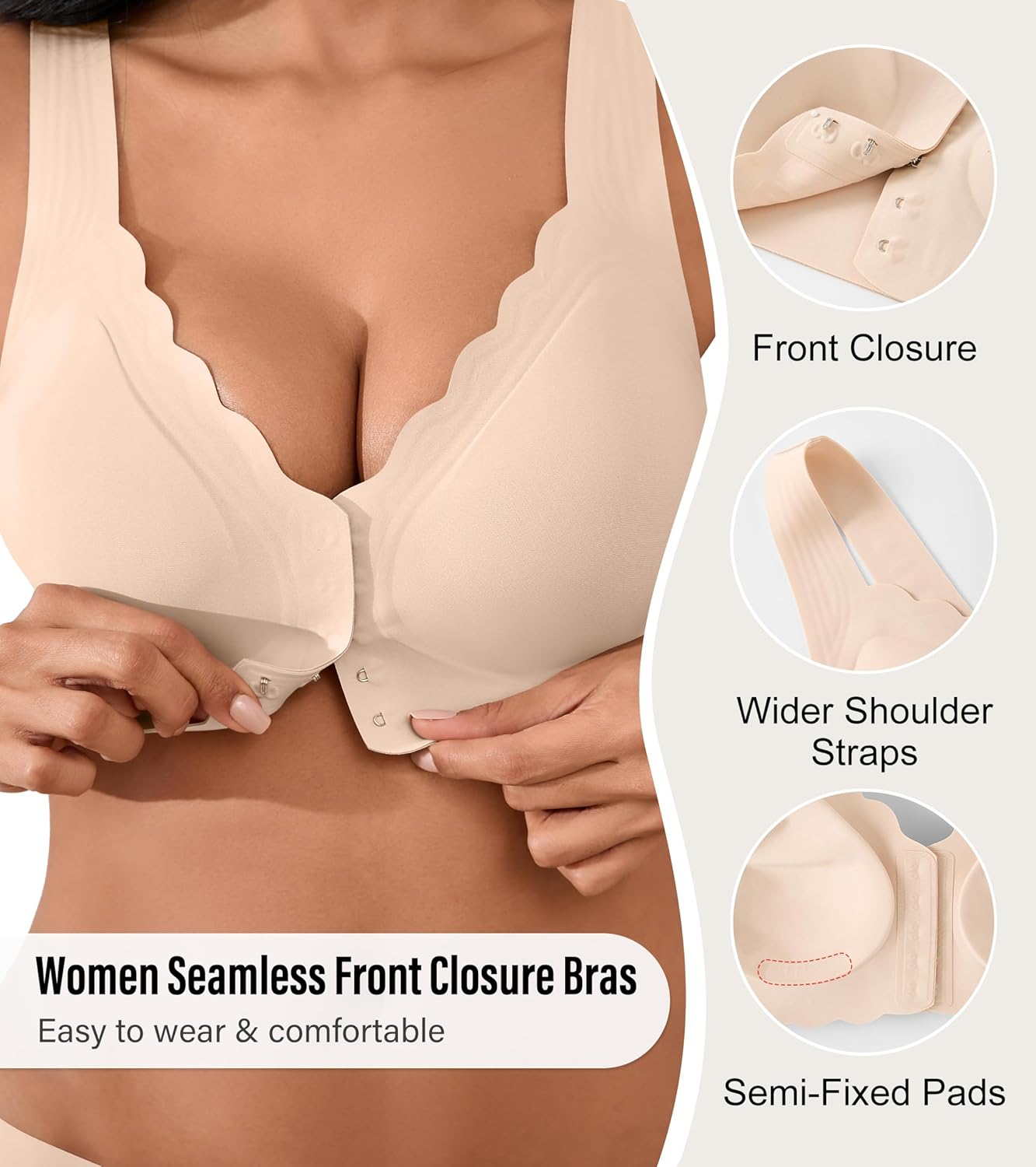 Front Closure Bras for Women Seamless Wireless Push Up Bra No Underwire Full Coverage Comfort Bras Mastectomy Bralettes - Image 2