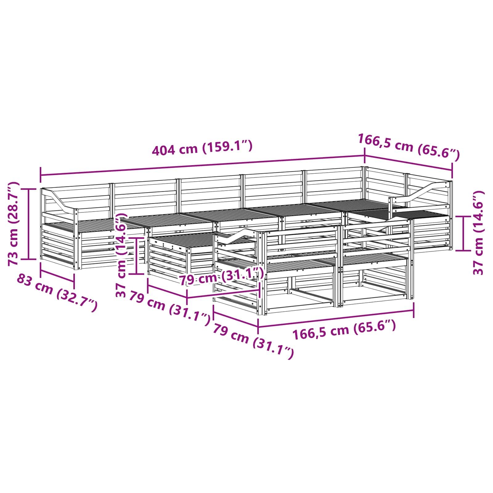Gartenmöbelset 9-teilig aus massivem Akazienholz wetterfestes Design für Terrasse Balkon Garten Esszimmer Wohnzimmer Sitzgruppe mit Tisch, Sofas, Armlehnen, modulare Konfiguration