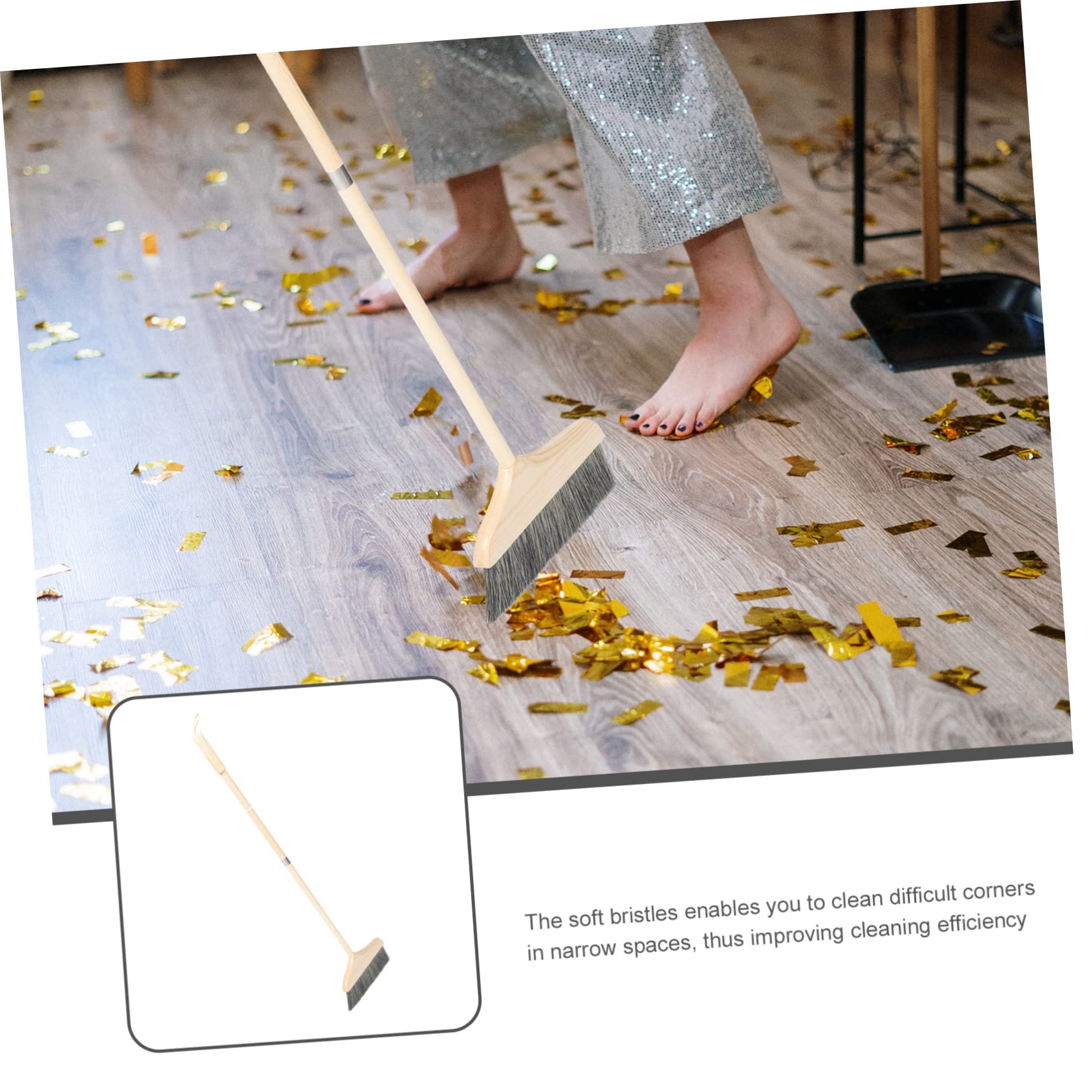 Escoba Suave de Madera Mango Largo para Limpieza de Suelos y Alfombras, Cepillo Antistático Adecuado para Barrer Interiores y Eliminar Polvo