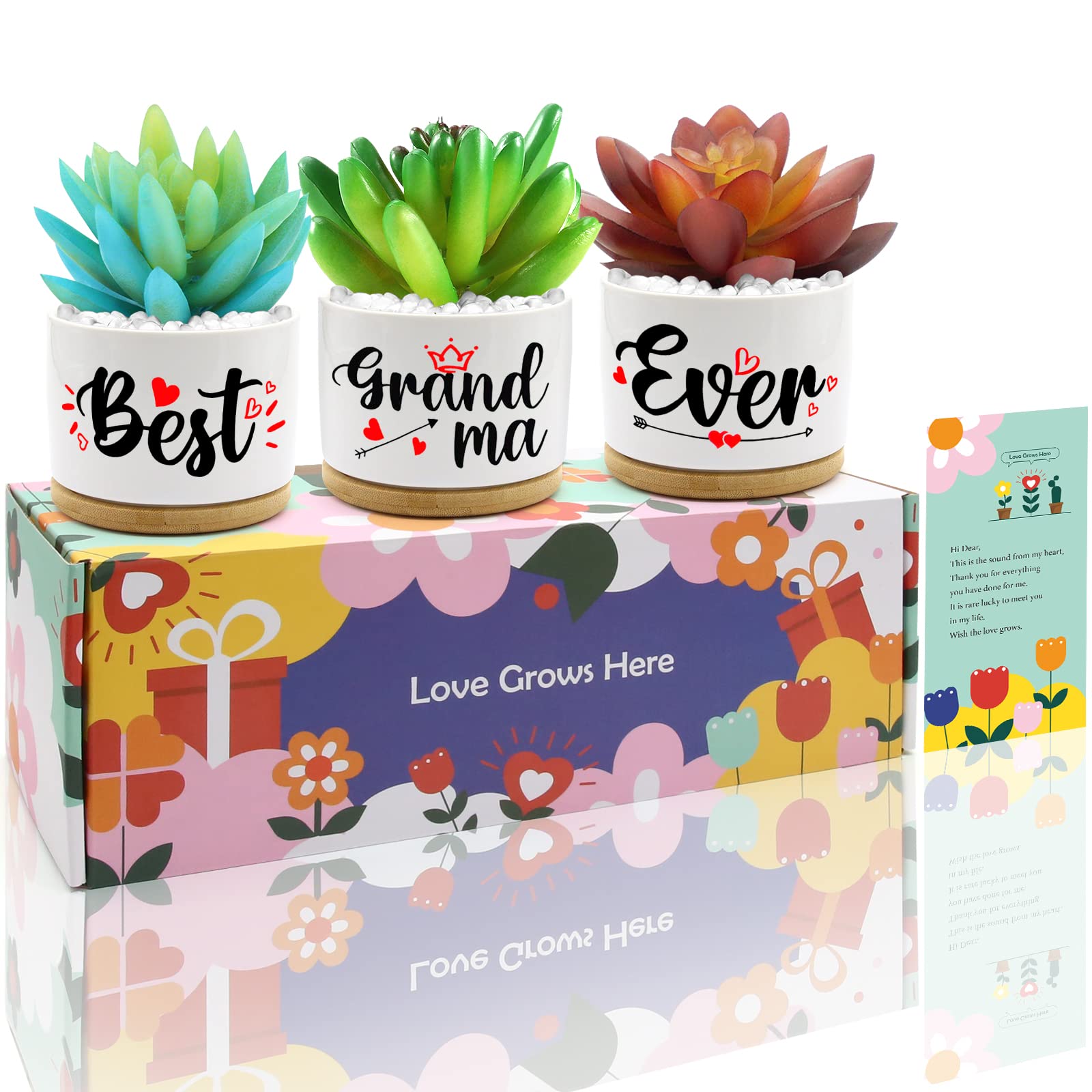 SURCVIO Christmas Succulent Pots Gift Set for Grandma, Love Grows Here