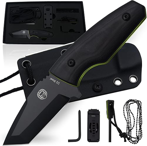 Miniatura 8 de Cuchillo de supervivencia  Cuchillo de cuello Bushcraft para hombre, juego de regalo de hoja fija ambidiestro Kydex y varilla ferro  Hoja EDC D2 de