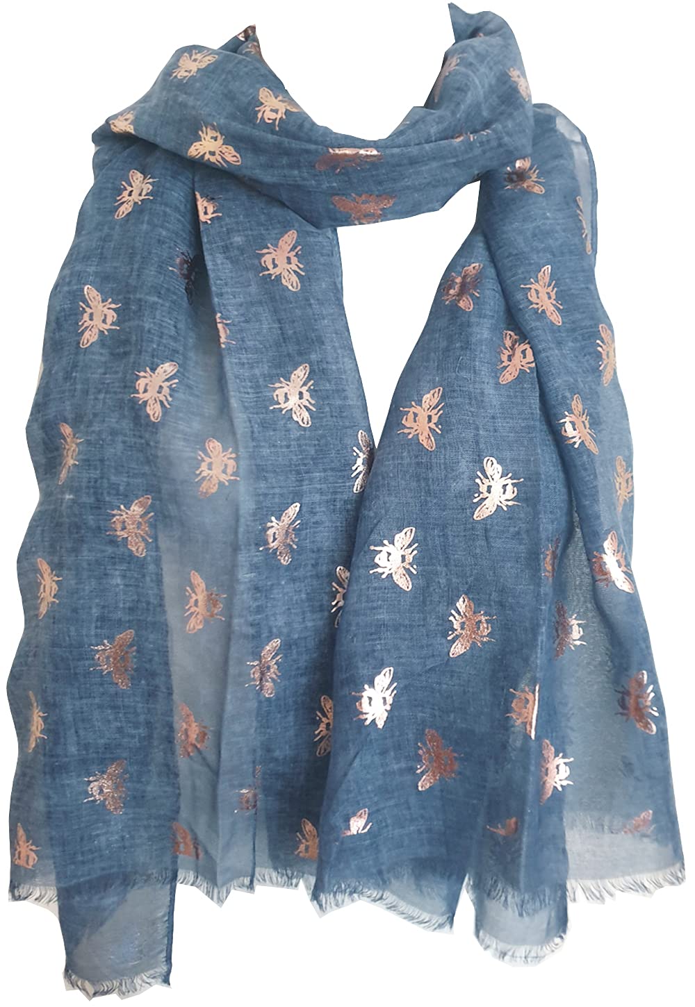 Glamlondon Women's Z-Glit-Navy Bumble Bee Print Scarf Lightweight Fashion Oversize Wrap (Z-Glit-Navy)
