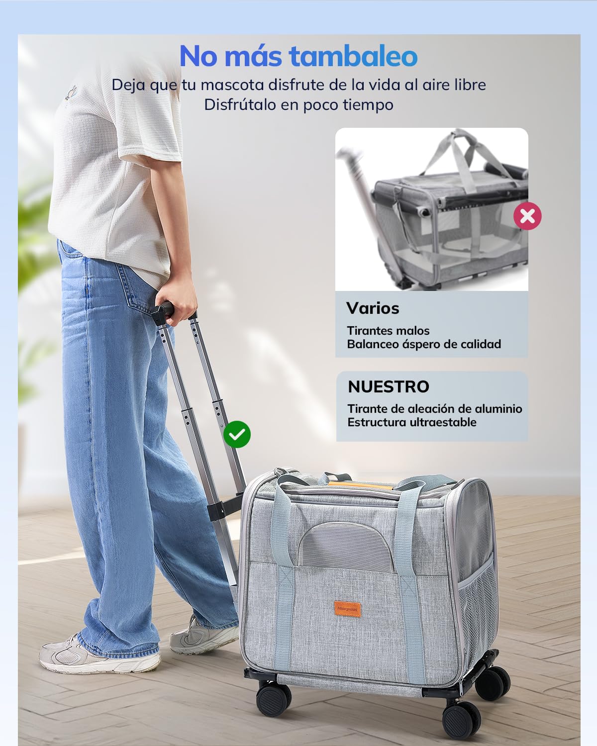 Morpilot Transportin Gatos Perros con Ruedas y Varilla Telescópica Bolsa Transporte de Viaje para Gatos Perro Plegable Carro con Ruedas Extraíbles