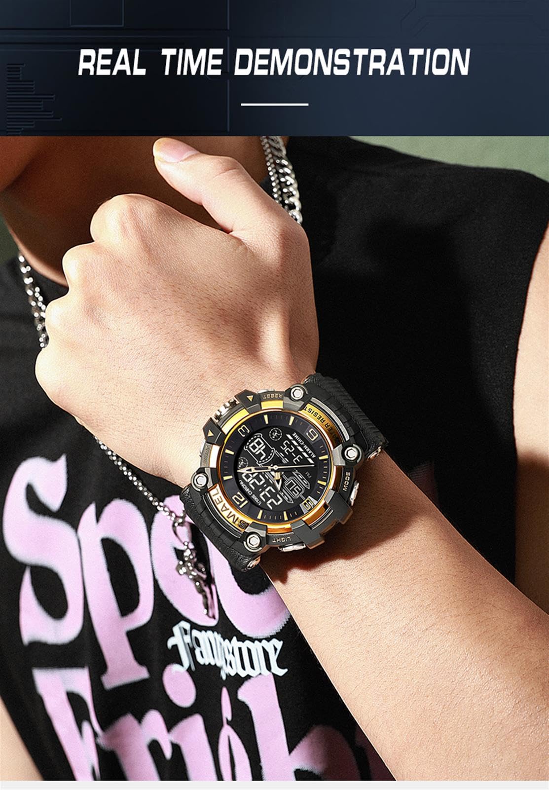 Montre Sport Homme Digitale Etanche 5 Bar avec Chronographe Alarme LED Eclairage Date-Montres avec Bracelet en Silicone