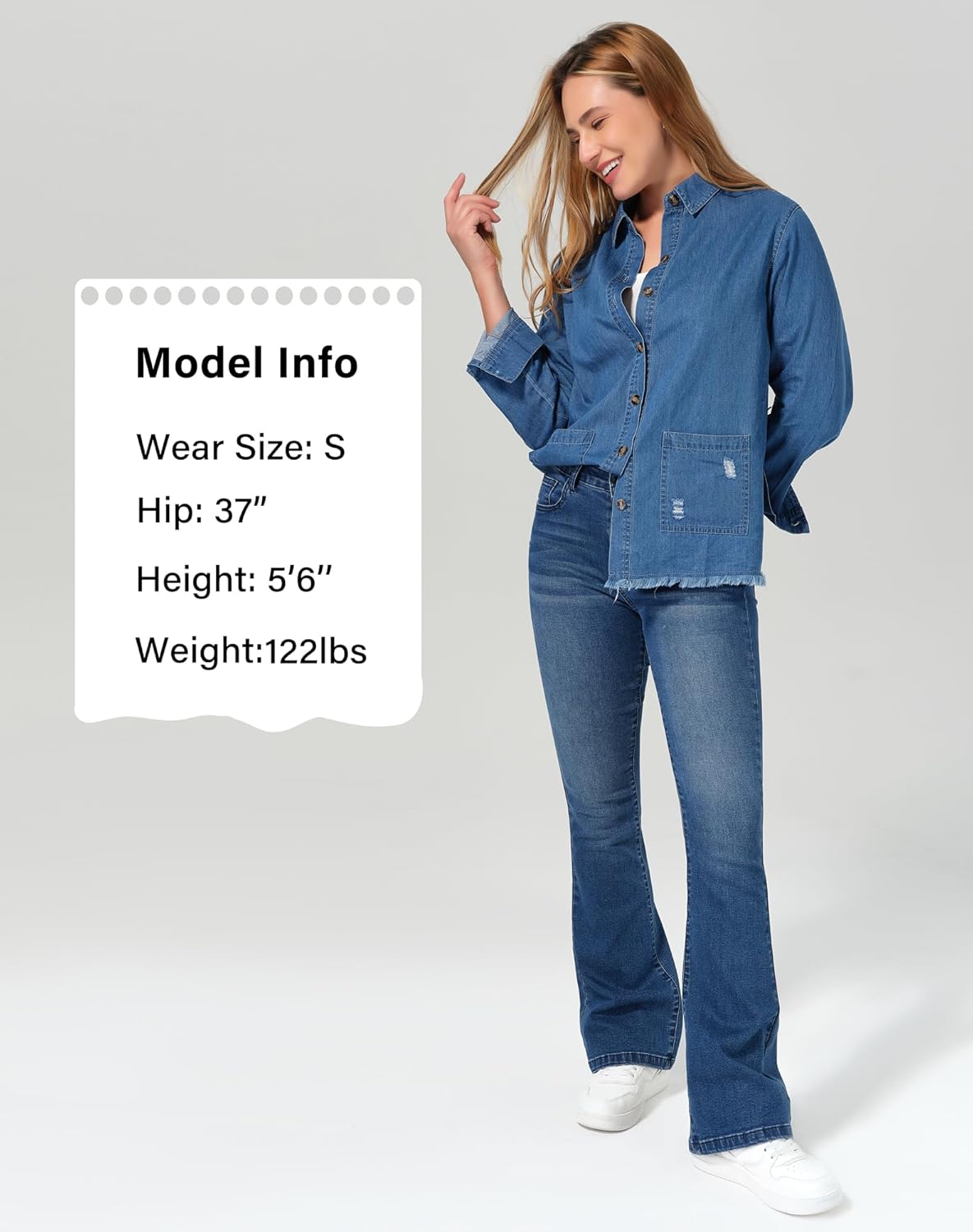 roswear Jean Shirt for Women Button Down Shirts Denim Tops Western Fall Outfits - Image 4