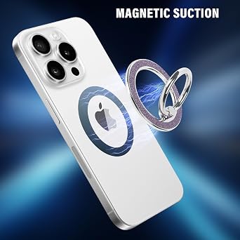 Guppy Magnetic Phone Ring Holder, Glitter Magnet Finger Ring Grip Stand Holder, 360 Rotation with Cell Phone Ring Stand, Compatible with MagSafe for iPhone 17 Pro Max 16 15 14 13 12 All-Purple