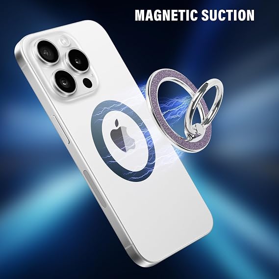 Guppy Magnetic Phone Ring Holder, Glitter Magnet Finger Ring Grip Stand Holder, 360 Rotation with Cell Phone Ring Stand, Compatible with MagSafe for iPhone 17 Pro Max 16 15 14 13 12 All-Purple