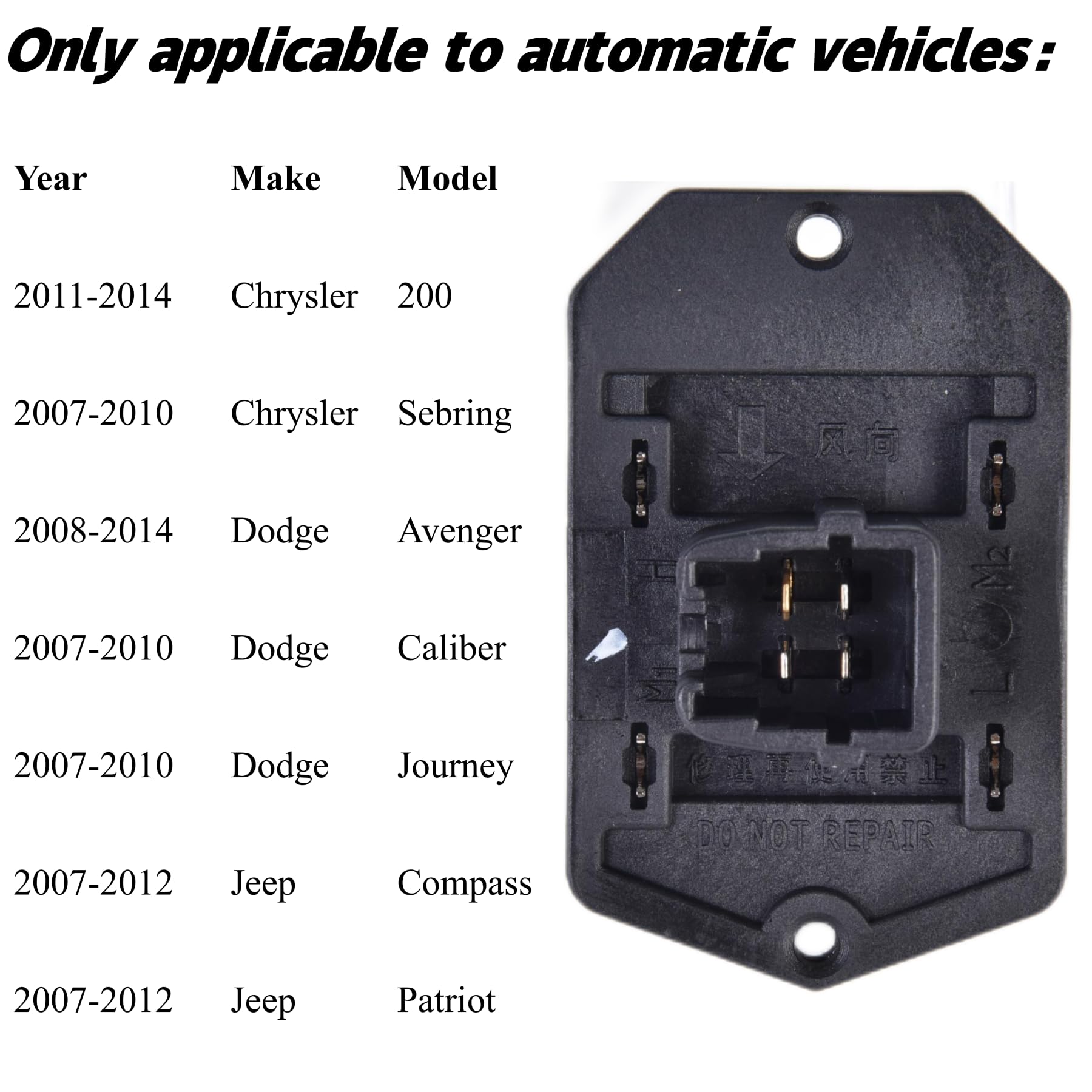 Ricambio Chrysler Sebring Resistenza Motore Ventilatore Aria Condizionata QUENPE - Per Chrysler Sebring Dodge Stratus 2001-2004, OE 4885919AA/AB Ricambio Dodge Stratus - 7