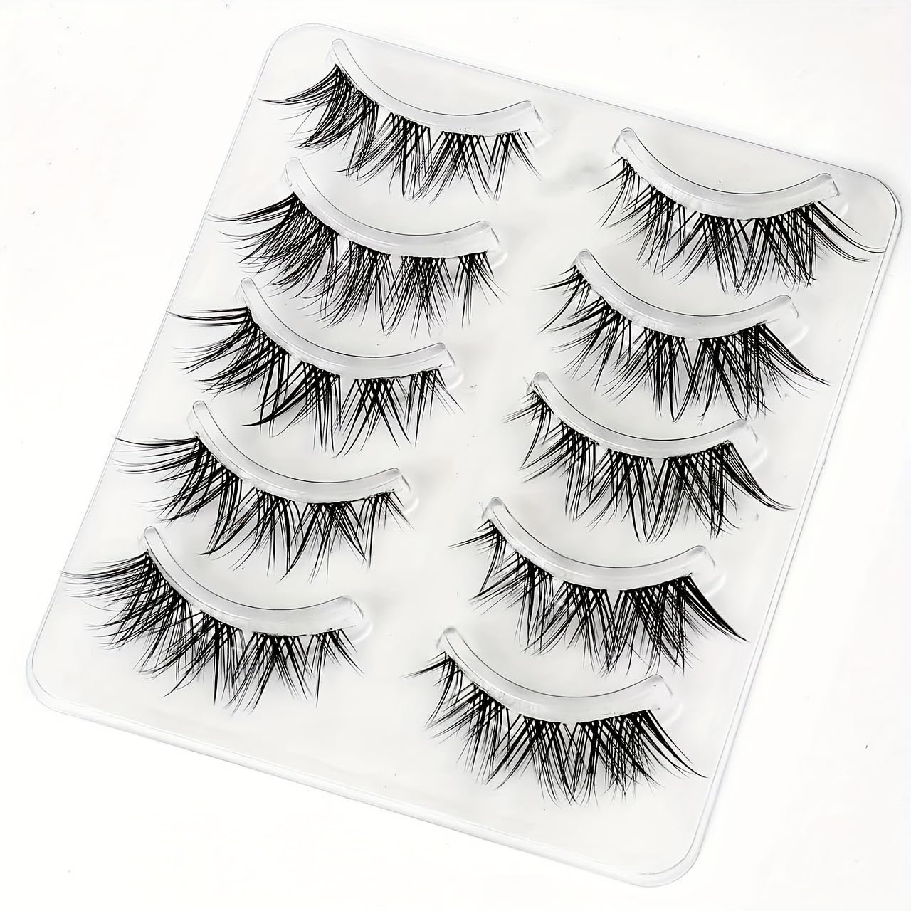 5 Pairs Flying Sideways False Eyelashes With Slim Black Stems Short In Front And Long In Back False