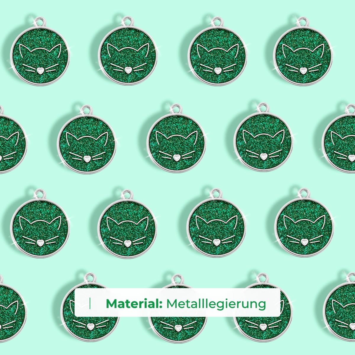 Medaglietta Gatto Personalizzata con Incisione Targhetta Identificativa Rotonda Verde Glitterato