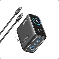 Anker 100W GaN Charger with Smart Display: Ultra-Compact 3-Port USB-C Wall Charger for iPhone 16, MacBook, Laptops - Includes Cable