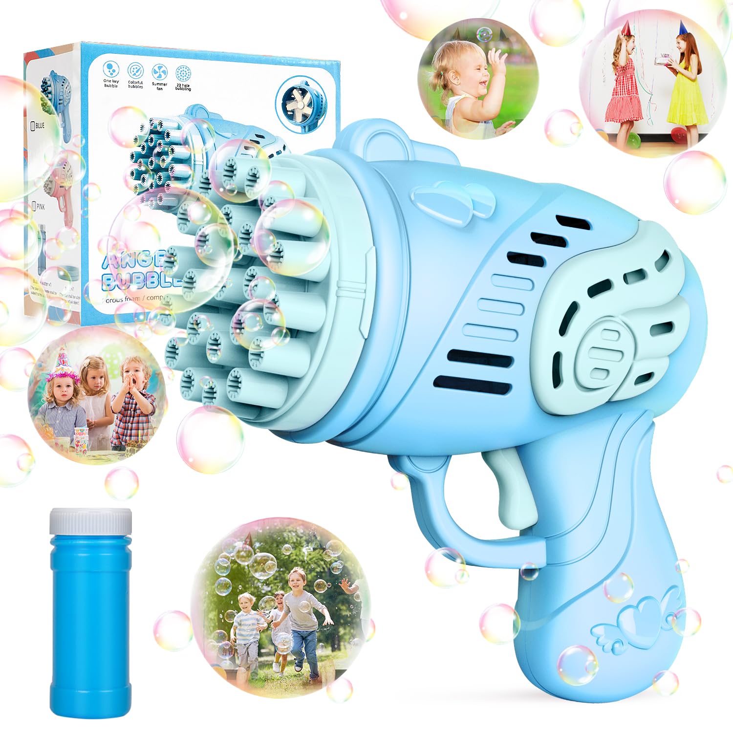 Pistola de Burbujas Maquina de Burbujas para Niños, Pistola Pompas de Jabon 23 Agujeros Automático Maquina Pompas Jabon, Portátil Pistola Burbujas para Cumpleaños Niño Fiesta Boda(Azul)