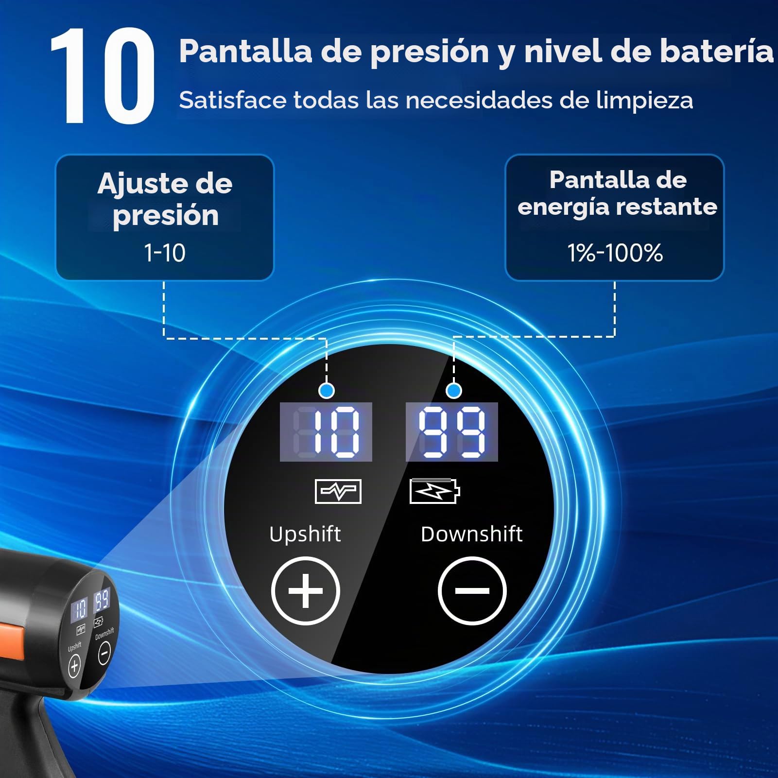 Hidrolimpiadora de Bateria, 3000W Hidrolimpiadora de Alta Presión Portátil, 120Bar/1750 PSI Pistola Agua Presion Bateria, Boquilla Ajustable6 En 1 con 2 Baterías de 21V 3000mAh Adecuado para Varios