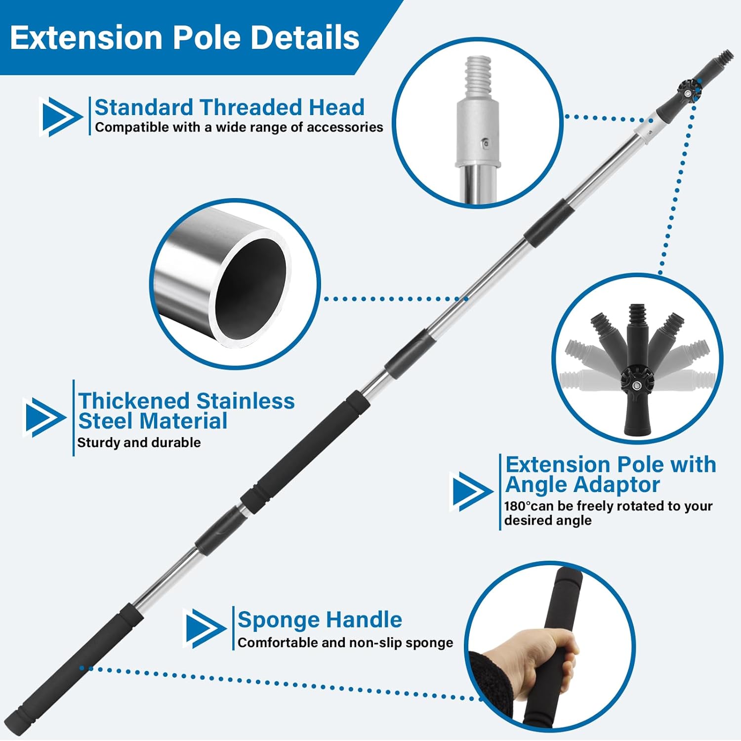Paint Roller Extension Pole, 4ft to 12ft Paint Extension Pole Multi-Purpose Splicing Adjustment Long for Spider Brush Outdoor Spray Painting Roller Cleaning and Chandelier Replacement