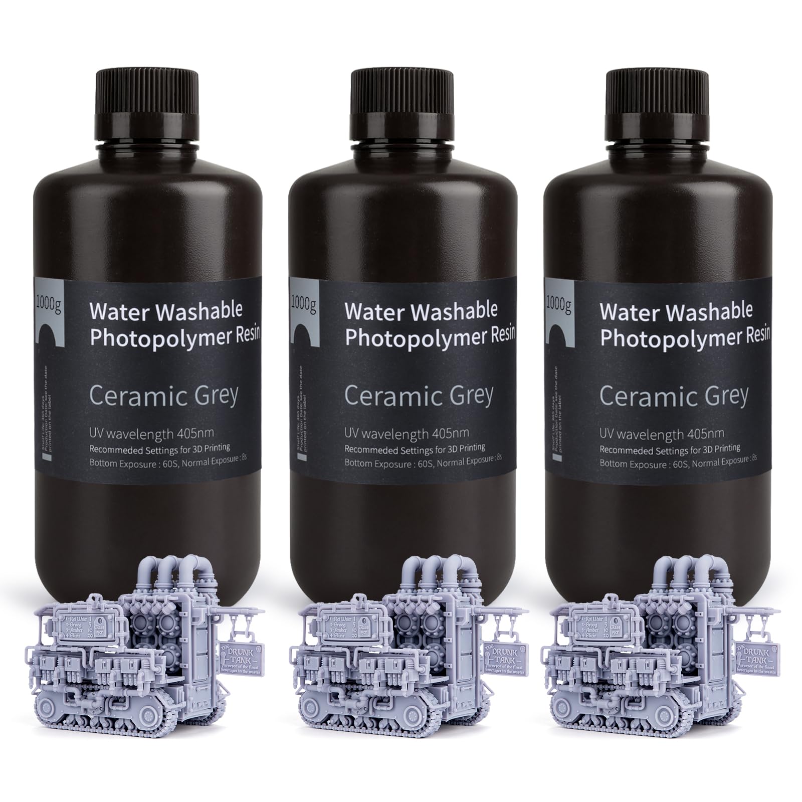 ELEGOO Stampante 3D Lavabile in Acqua Resina LCD Resina Fotopolimerizzante UV 405nm Resina Fotopolimerica per Stampa 3D LCD, Grigio Ceramico 3000g