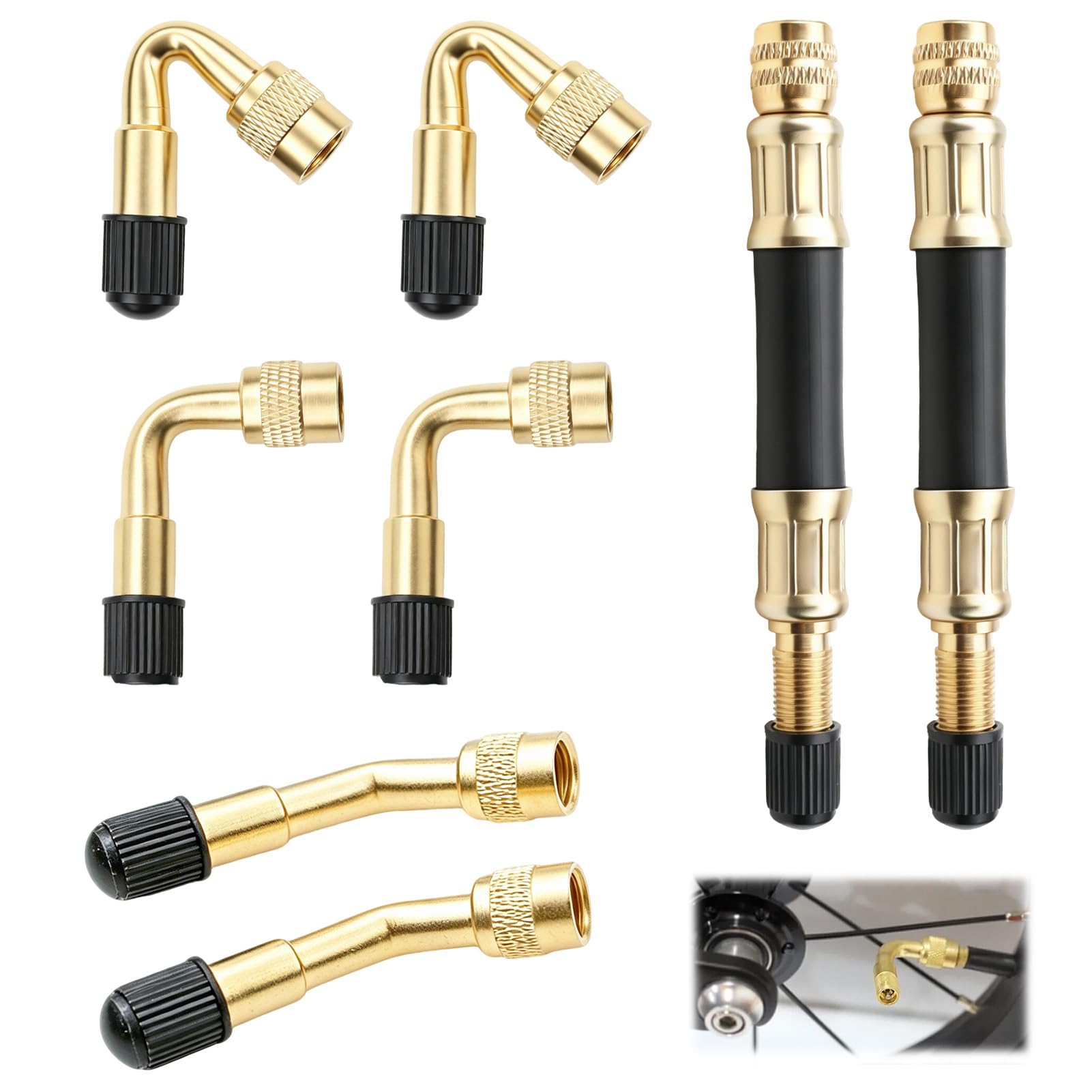 8 Pièces Rallonge Valve Pneu Voiture Universelle, Adaptateur Valve Velo Coudée 45° 90° 135° et Tubes Flexibles, Embout Gonflage Pneu Voiture pour Moto Camion Remorque
