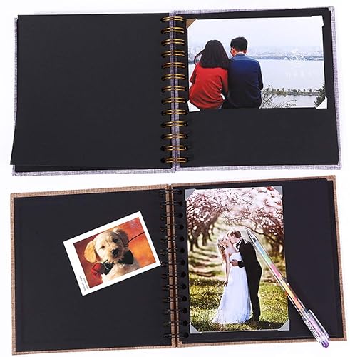 Miniatura 5 de enyuwlcm Álbum de recortes pequeño de lino de tapa dura con páginas negras de 4 x 6 pulgadas, álbum de fotos hecho a mano, álbum de bricolaje,