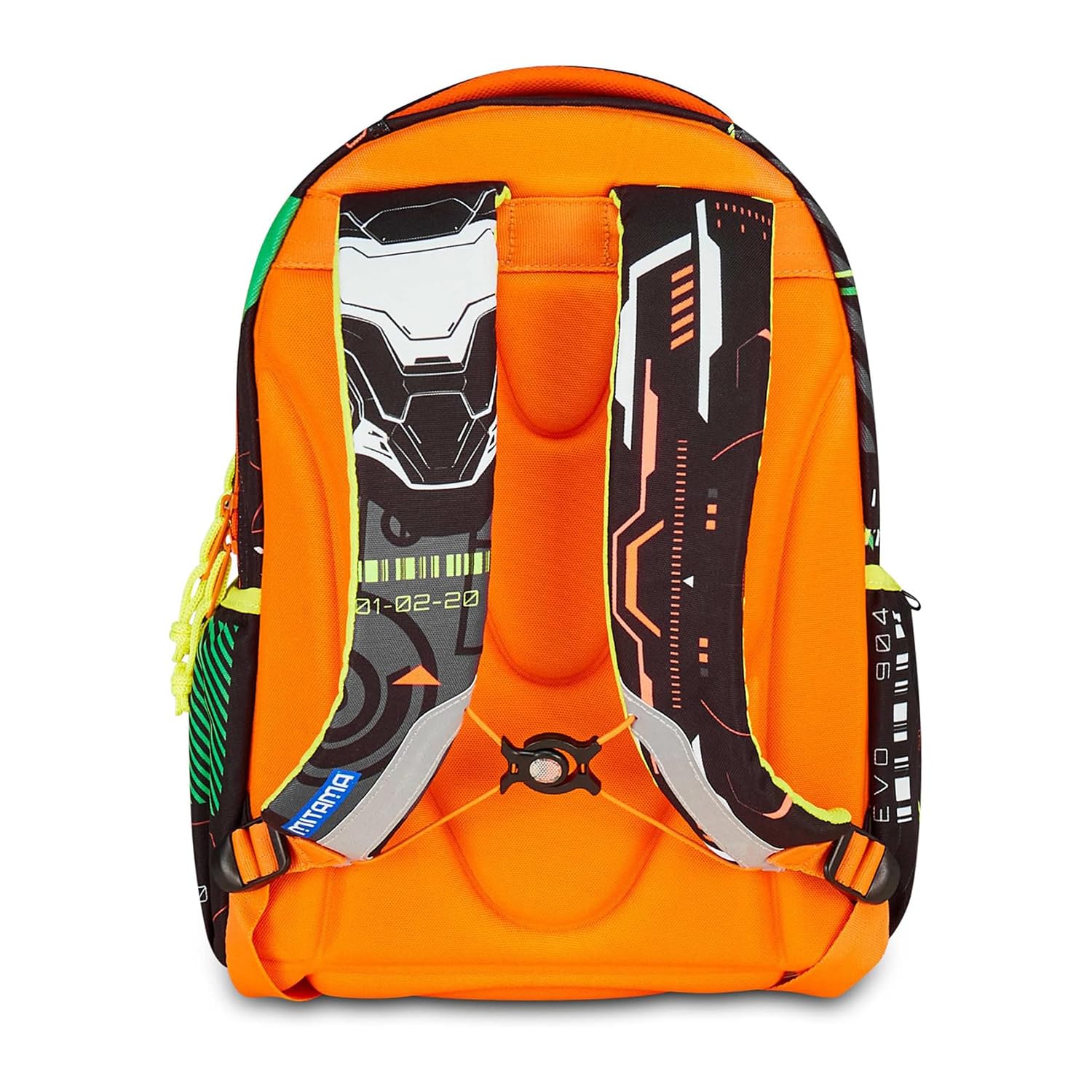 Mitama Zaino Scuola FLUO BATTLE, New Plus, Triplo Scomparto, Tasche Porta Borraccia, Spallacci Ergonomici, Scuola Elementare Bambino, Media