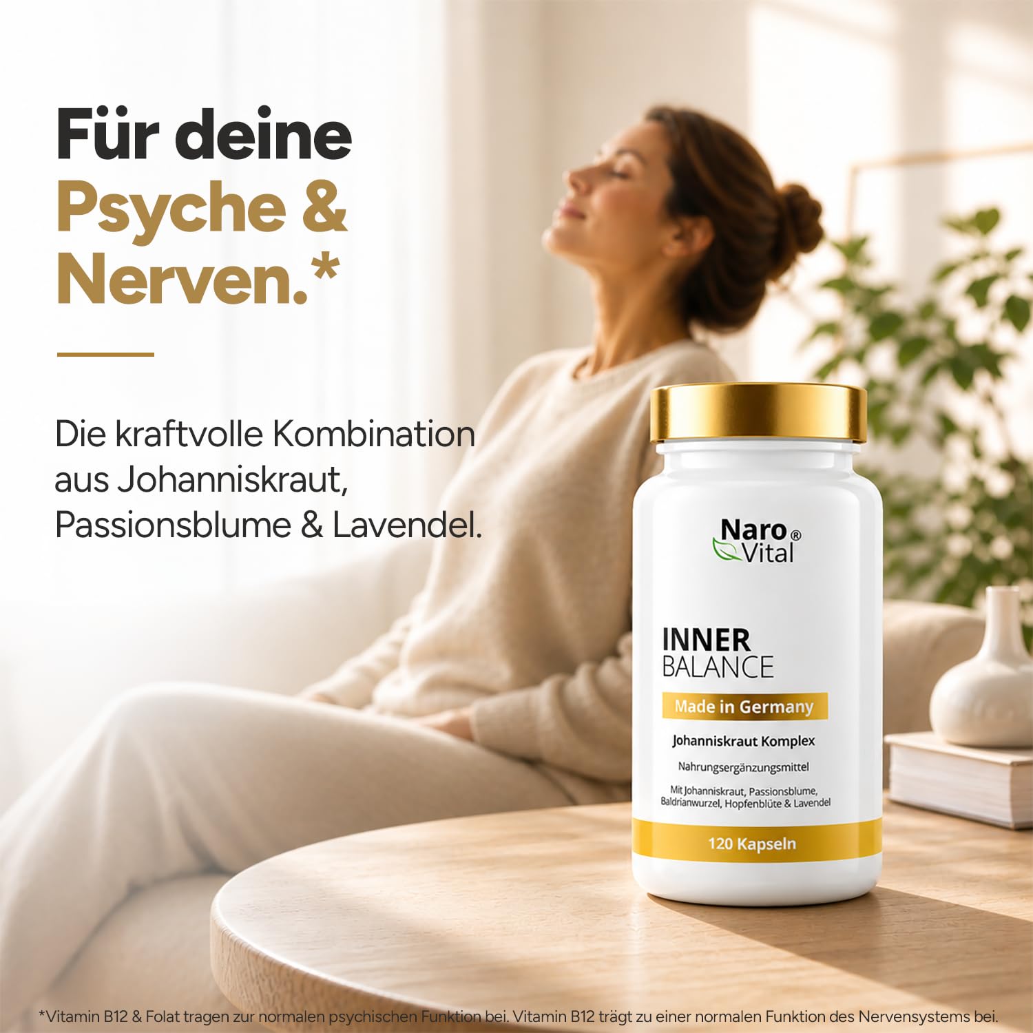 Inner Balance - Johanniskraut Komplex mit Passionsblume, Baldrian, Hopfen & Lavendel Extrakt - Kapseln hochdosiert Anti Stress, Stimmungsaufheller & Beruhigungsmittel - 120 Kapseln für 2 Monate