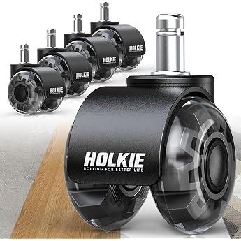 HOLKIE Office Chair Castors 11 mm Set of 5 Black Rubber Castors for Office Chairs Desk Chair with Double Wheels Chair Castors for Parquet Suitable Hard Floors Quiet and Smooth Gliding