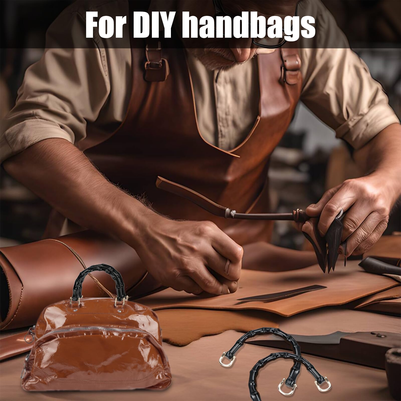 4 Stück Taschenhenkel Bambus-Optik - DIY Griffe Für Häkeltaschen & Handtaschen