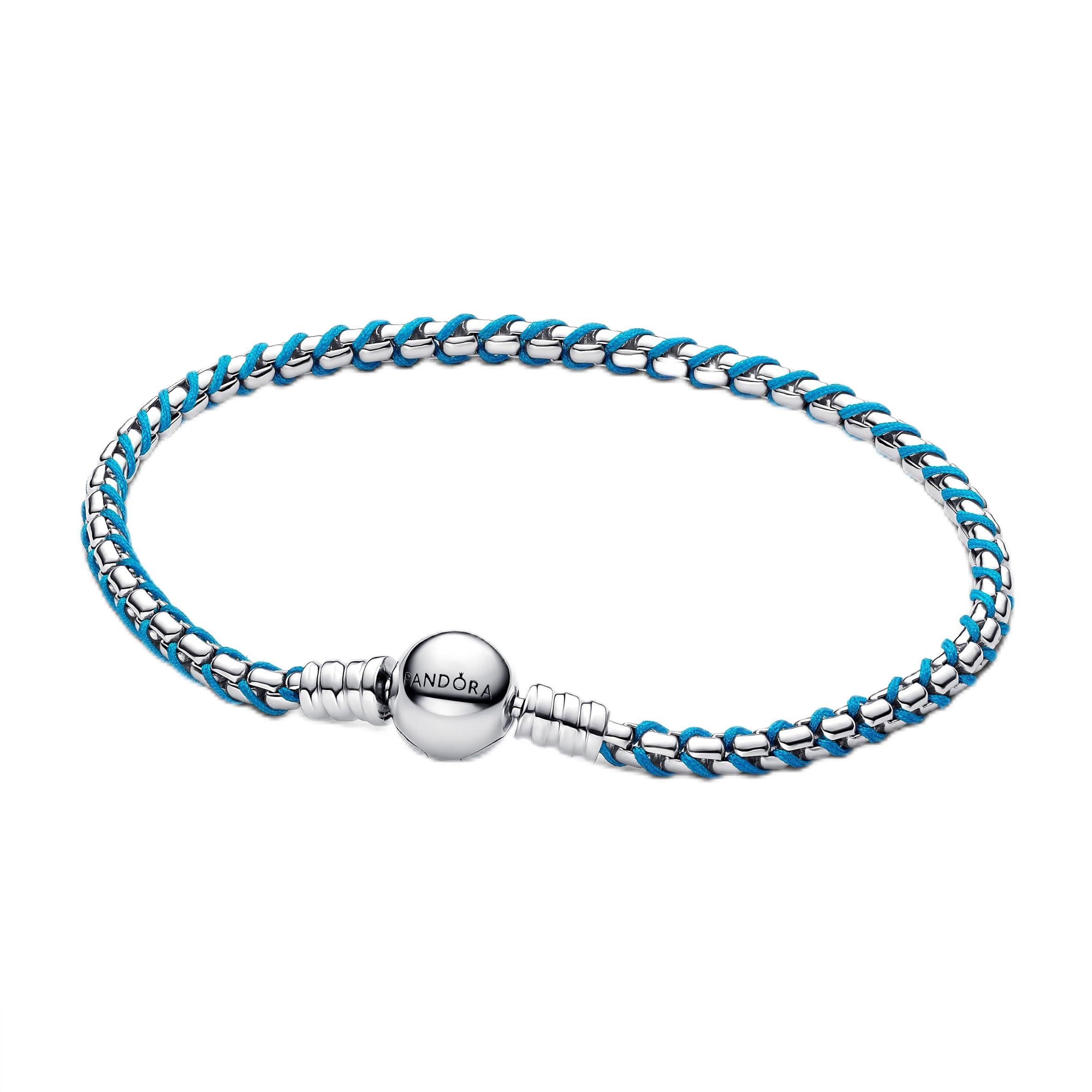 PANDORA 593816C01 Women's Silver Bracelet Venetian Chain Turquoise, 593816C01-17, Sterling Silver, No Gemstone