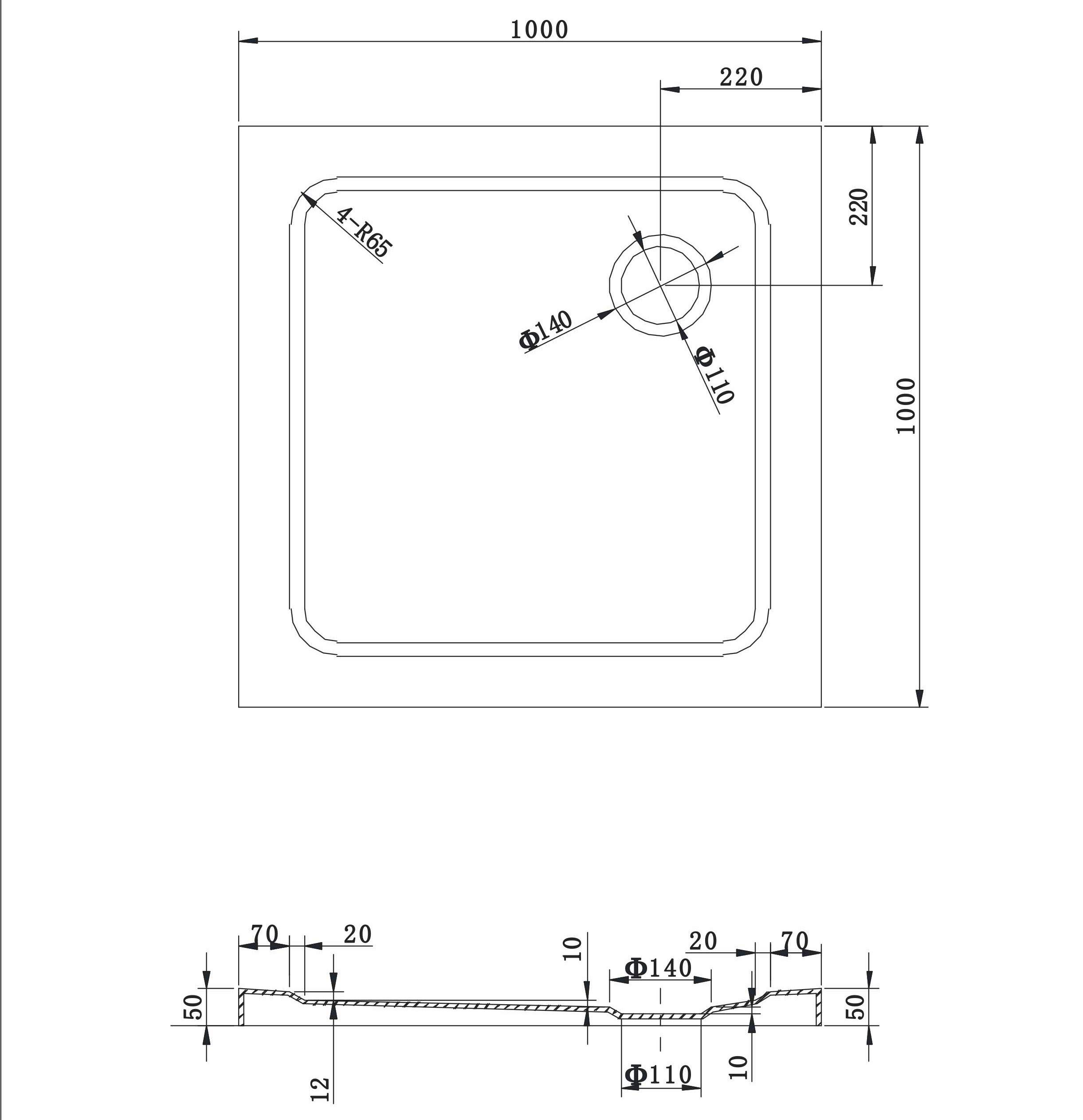 Plato de ducha 100 x 100 x 5 cm Blanco - Plato de ducha plano de acrílico sanitario resistente con tacos antideslizantes incl. juego de desagüe con sifón