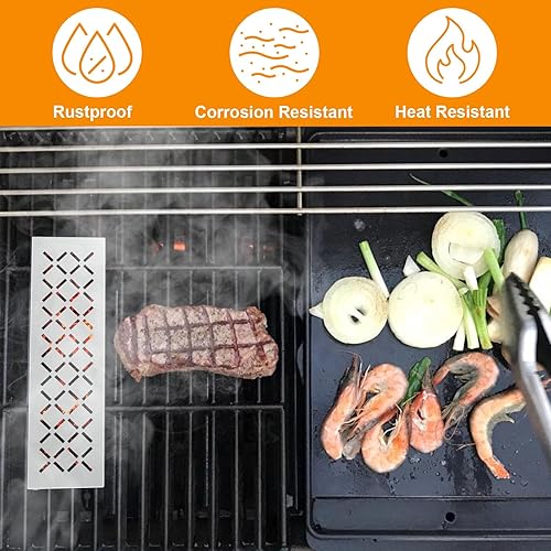 Miniatura 4 de DcYourHome Caja de ahumador en forma de V para parrilla de gas de carbón y propano, caja de ahumador de virutas de madera de acero inoxidable para