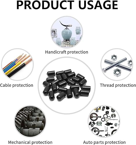 Miniatura 4 de 24 tapas redondas de goma, protectores de rosca flexibles de vinilo de identificación de 58 pulgadas (0.630 in), tapas de extremo negras para pernos