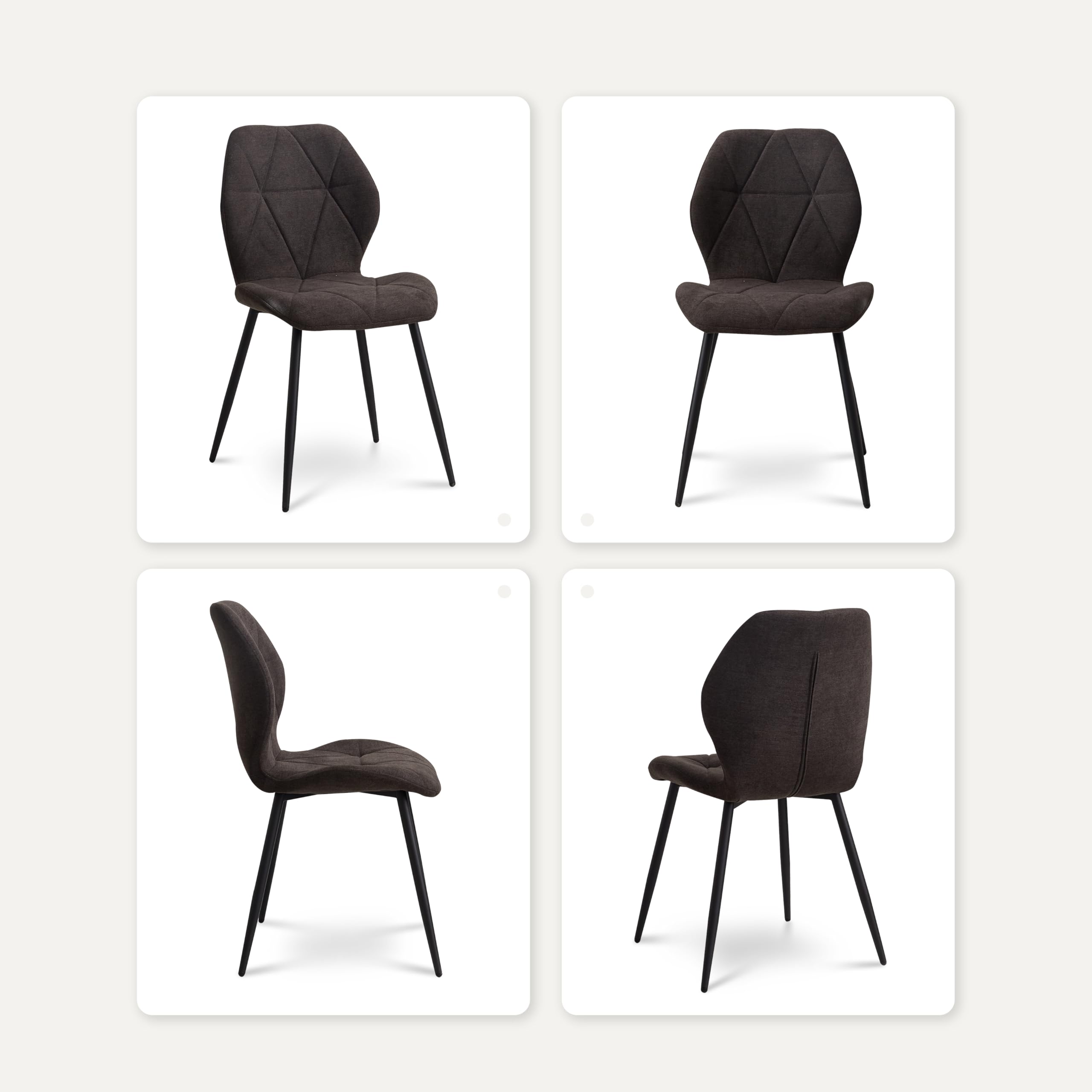 Set di 6 Sedie da Sala da Pranzo, Sedia da Cucina in Tessuto a Quadri di Lino, Sedia Imbottita con Spugna ad Alta Densità, Adatta per Sala da Pranzo, Cucina, Soggiorno, Camera da Letto - Nero