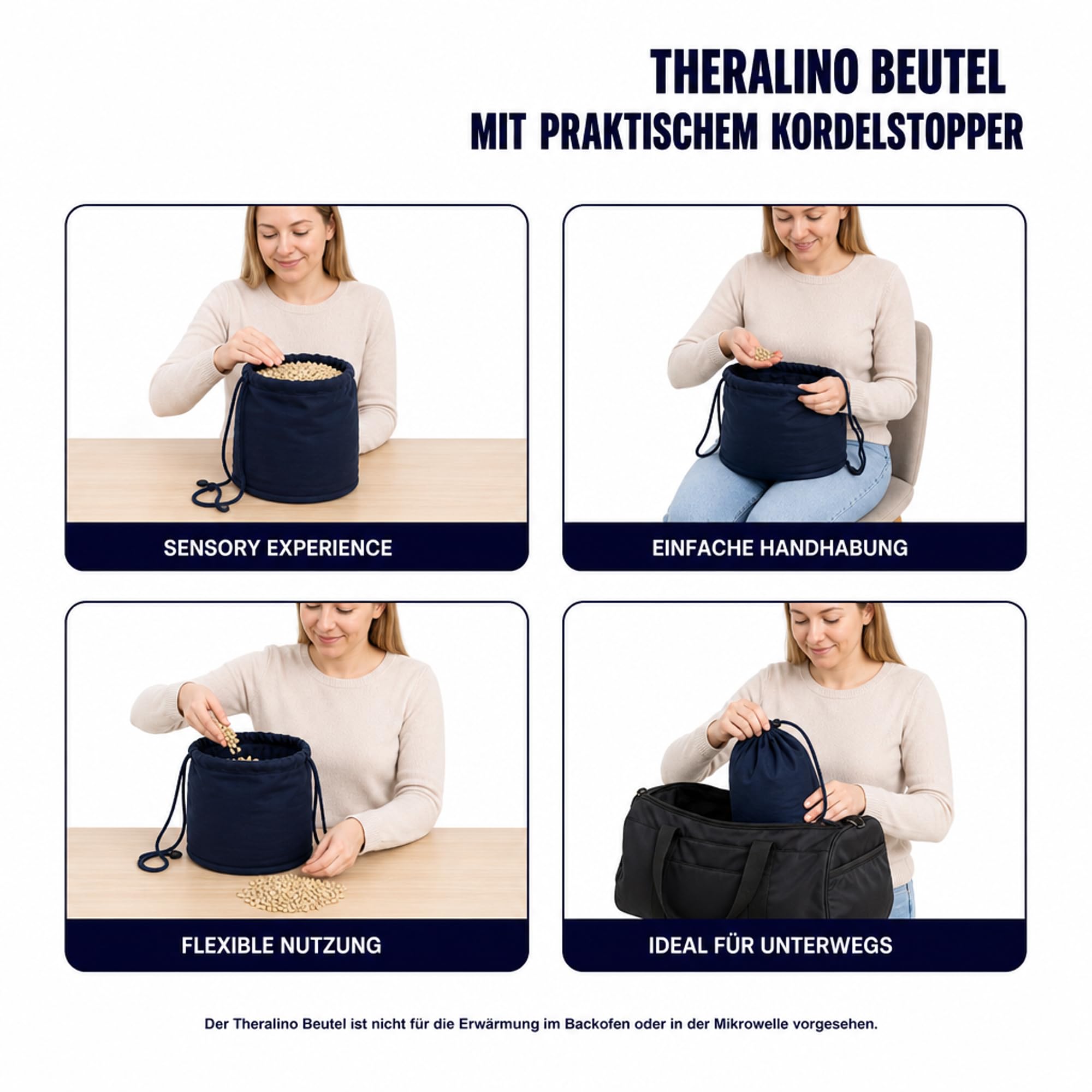 ATC Handels GmbH Theralino® Beutel – Flexible Aufbewahrungs- und Anwendungslösung für Sensorik & Sensibilität – mit Kordelstopper, 32 cm hoch