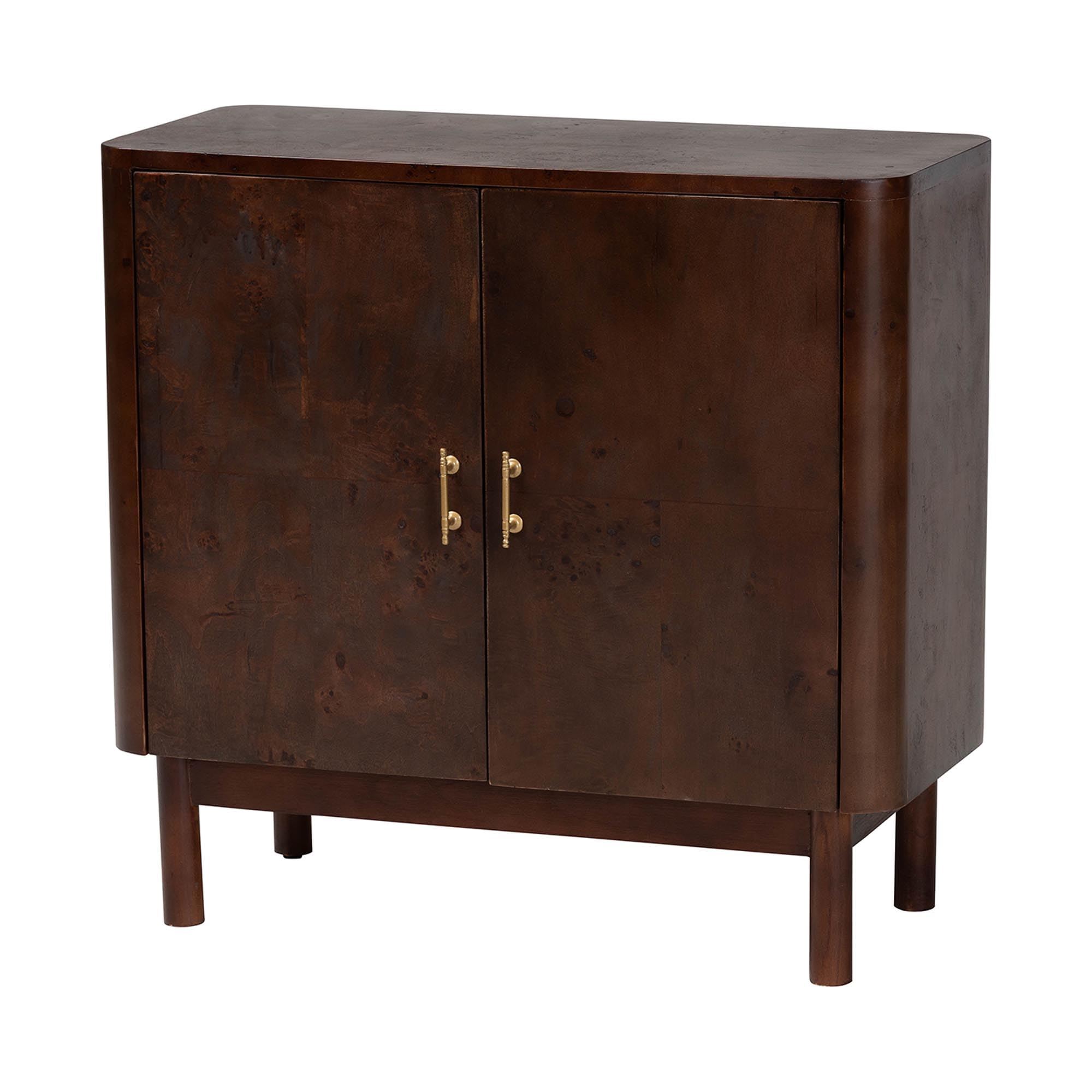 View 1 of *MAJOR DAMAGE*
Bali & pari Latika Real Burl Wood Storage Cabinet in Dark Walnut Brown - Modern Accent Cupboard with Double Doors and Brass Handles, Elegant Sideboard for Entryway, Living Room, or Dining Area