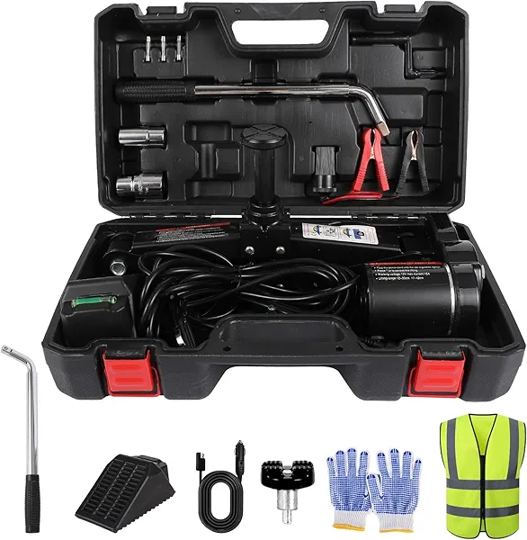 EFFIROSO Premium 10 in 1 Electric Scissor Jack Enhanced Safety 3 Ton Car Jack Kit Automatic 12V Tire Repair Kit for Sedans SUV Tire Replacement