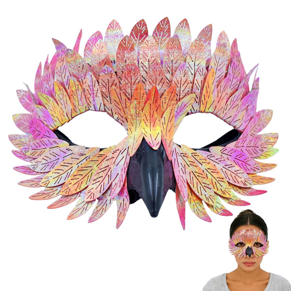 BDKMMS Masquerade Bird Mask, Colorful Feathered Costume Mask Mystical Owl Masks for Adults Halloween Cosplay Party