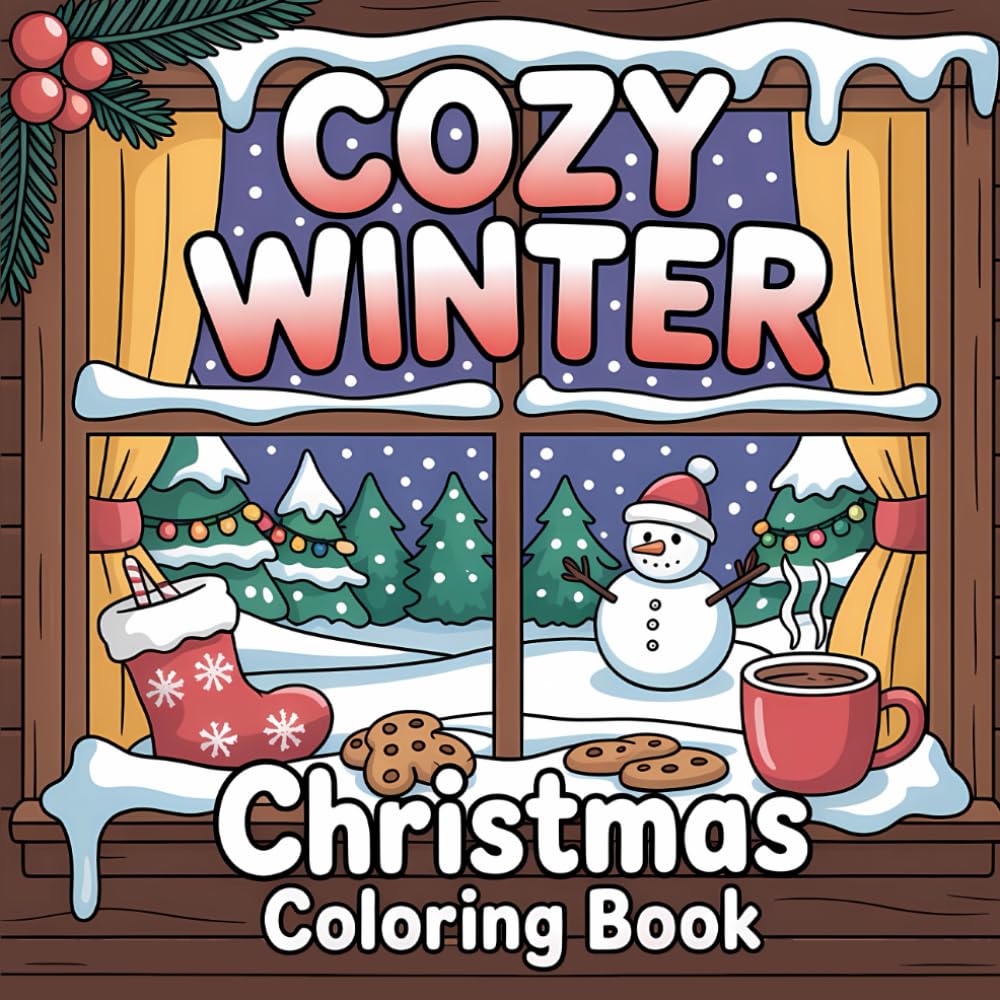 Cozy Winter Christmas Coloring Book: Cute and Cozy Coloring Book for Kids and Adults Featuring Bold and Simple Winter and Christmas Illustrations