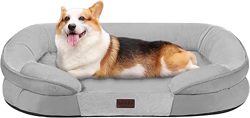 Miniatura 25 de Dwanton - Cama ortopédica para perros grandes con espuma viscoelástica de gel, sofá impermeable para perros, cama lavable para mascotas con cojín de