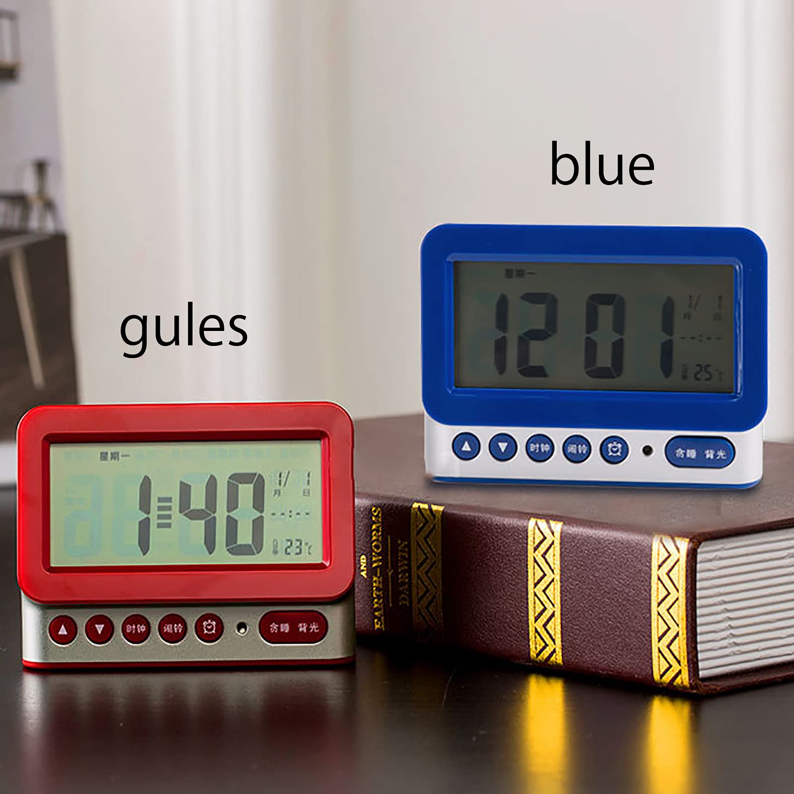 Sveglia digale alimentata a batteria Visualizzazione della data dell'ora Orologio da tavolo snooze Orologio LCD a parete 12/24 ore con batteria CR2032  15