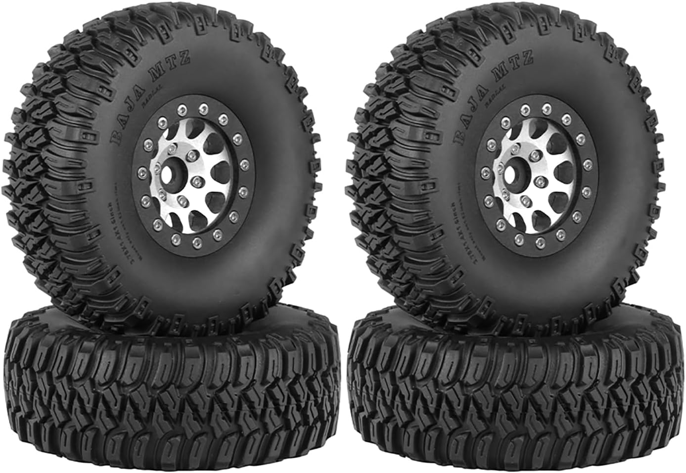 4PCS 1.55 Inch Aluminum Alloy 10Holes Beadlock Wheel Rim Tyre and 95mm Rubber Tires Set for 1/10 RC Rock Crawler Car Upgrade Parts for Tamiya AX90069 D90 TF2 CC01 LC70 Accessory (Black Blue)